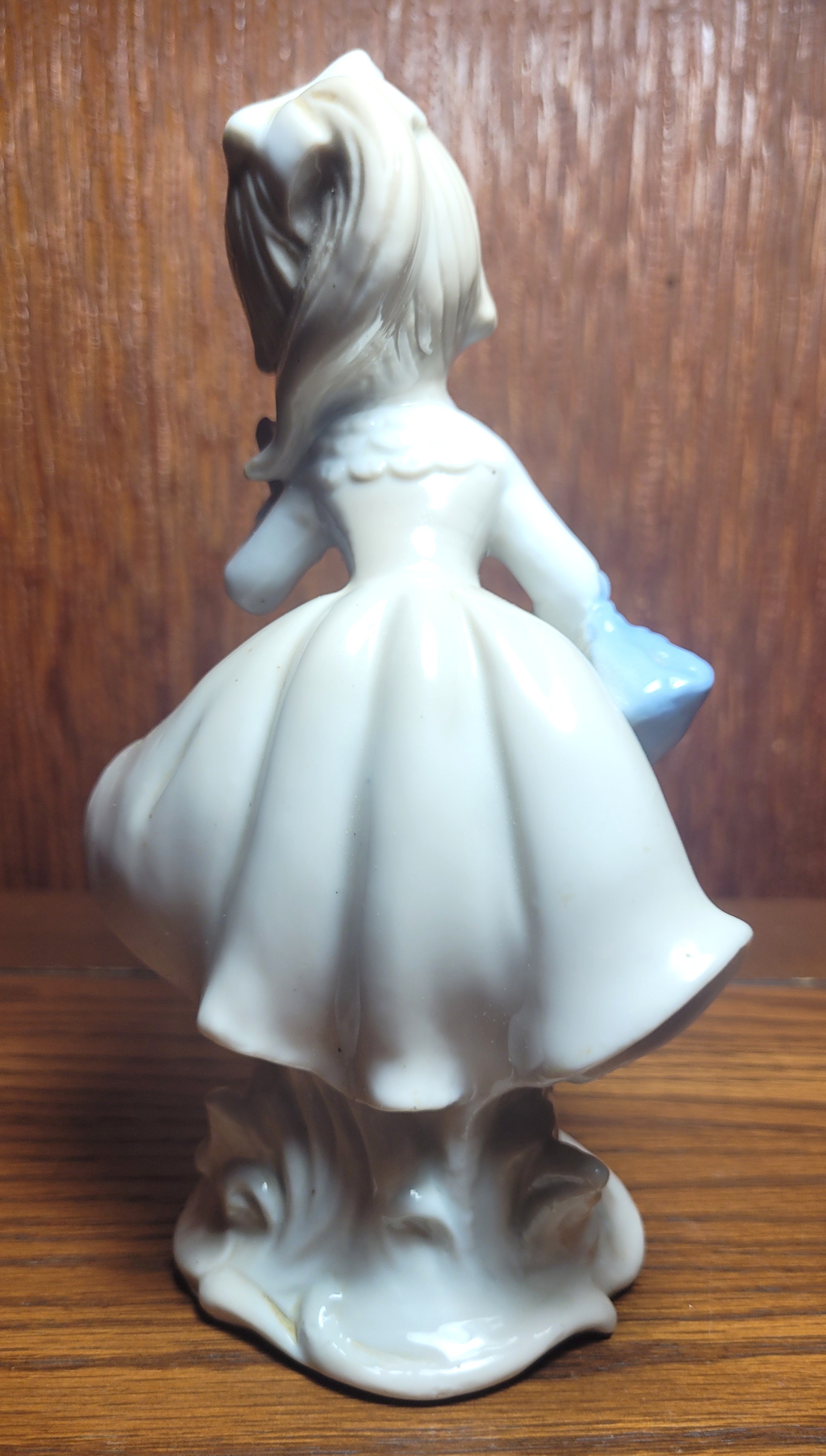 1970s Porcelain Girl Figurine with Ponytail & Ruffled Dress - 7" - photo 3