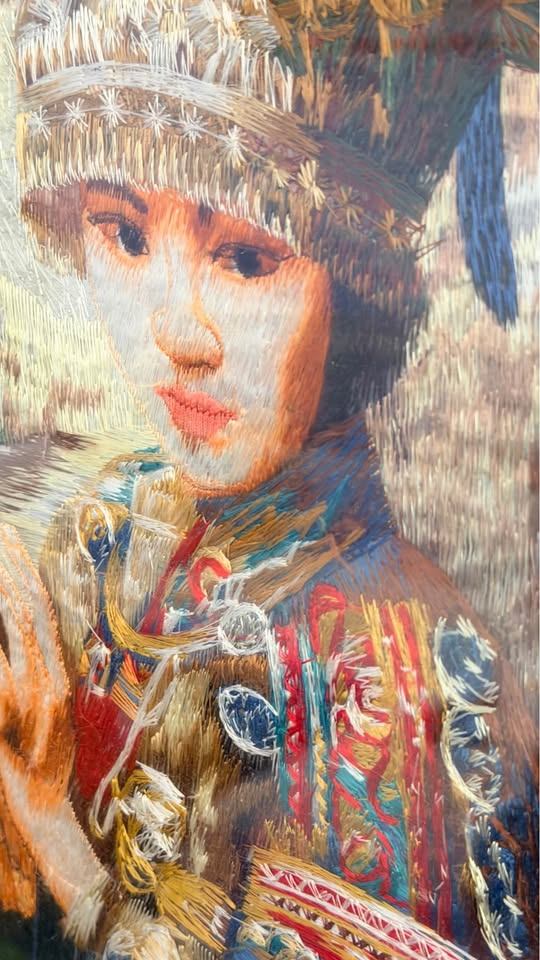 Framed Embroidered Art - Woman in Traditional Attire - photo 3