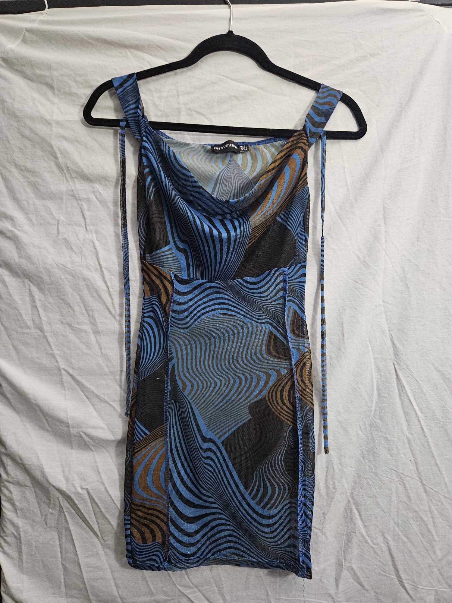 Blue Abstract Swirl Mesh Mini Dress