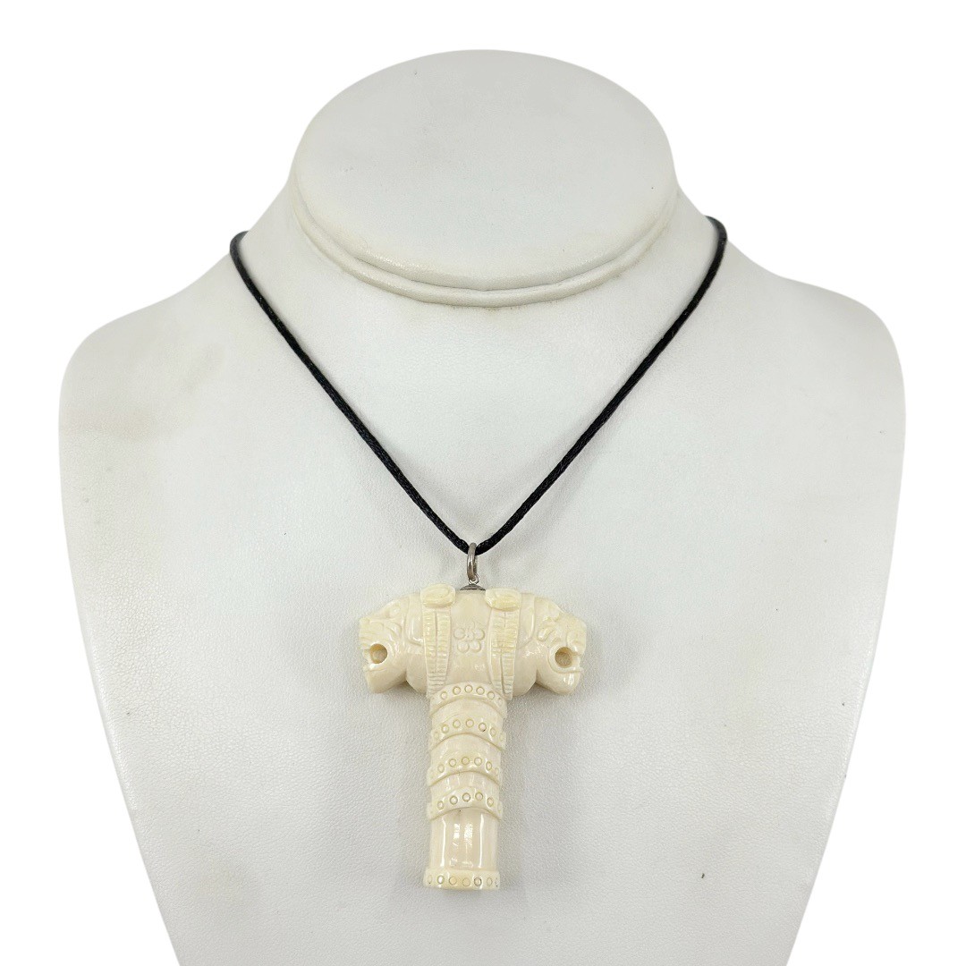 Vintage Mughal carved bone double lion head seal pendant - photo 5