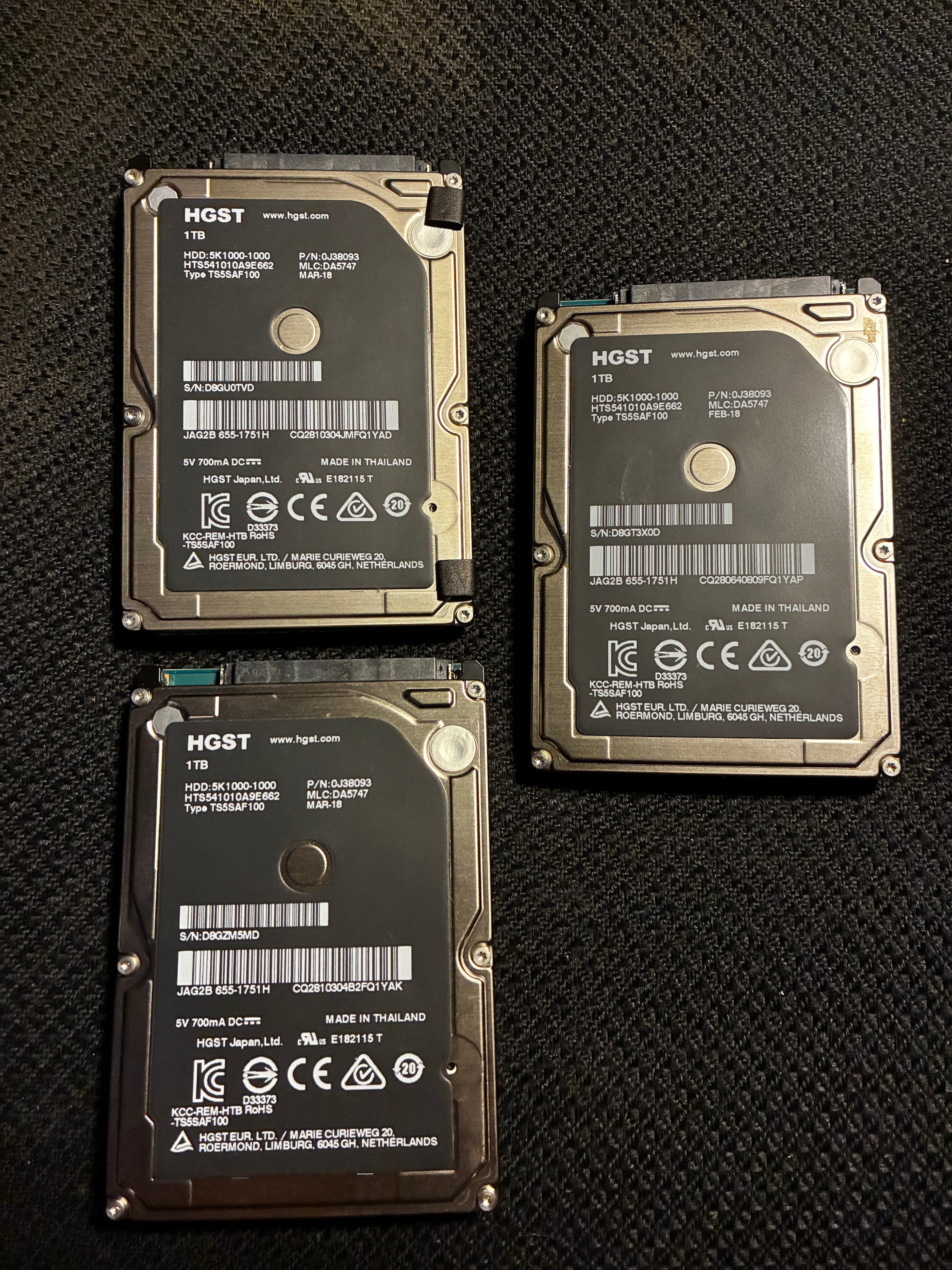 3 x 1TB 2.5" Hard Drives