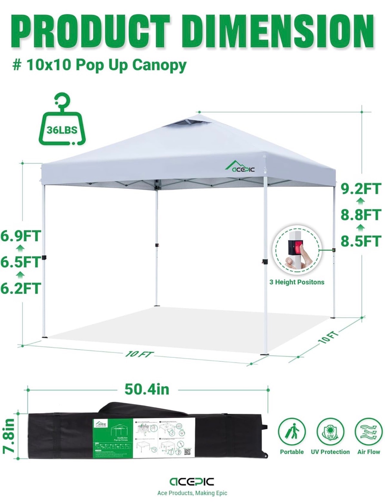 10x10ft Pop Up Canopy Tent Easy Setup Portable High Quality - photo 3