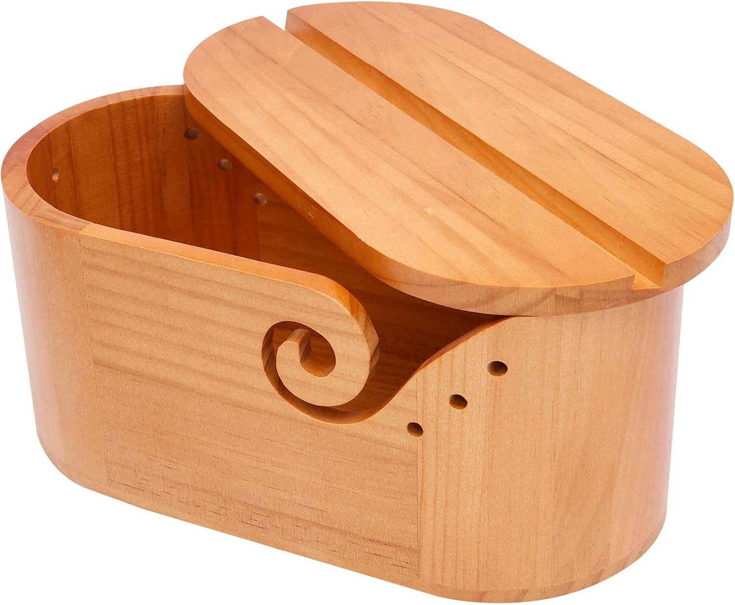 Oval Yarn Bowl Crochet Holder Wooden Yarn Bowl with Lid