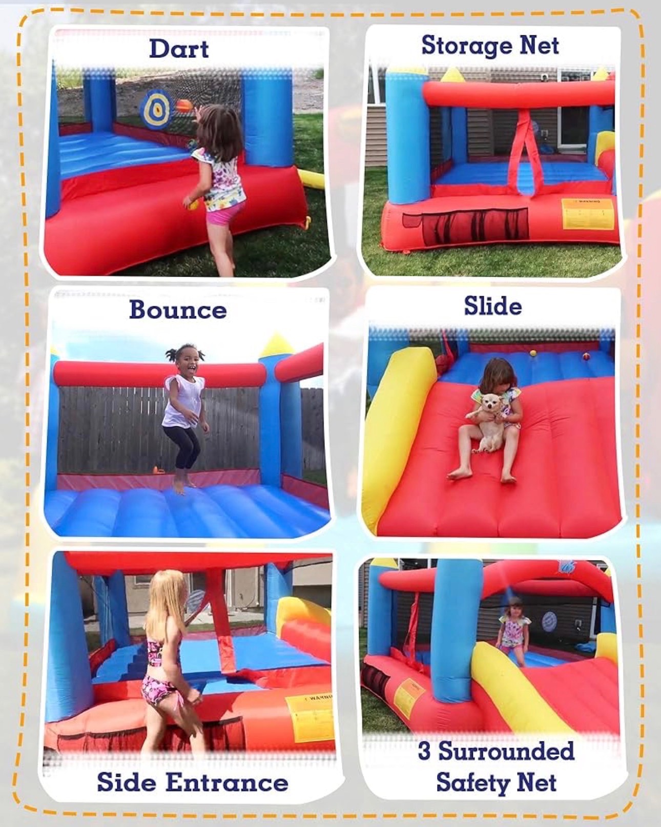 Bouncy Castle 12x9ft Air Blower Durable Sewn Extra Thick Quality