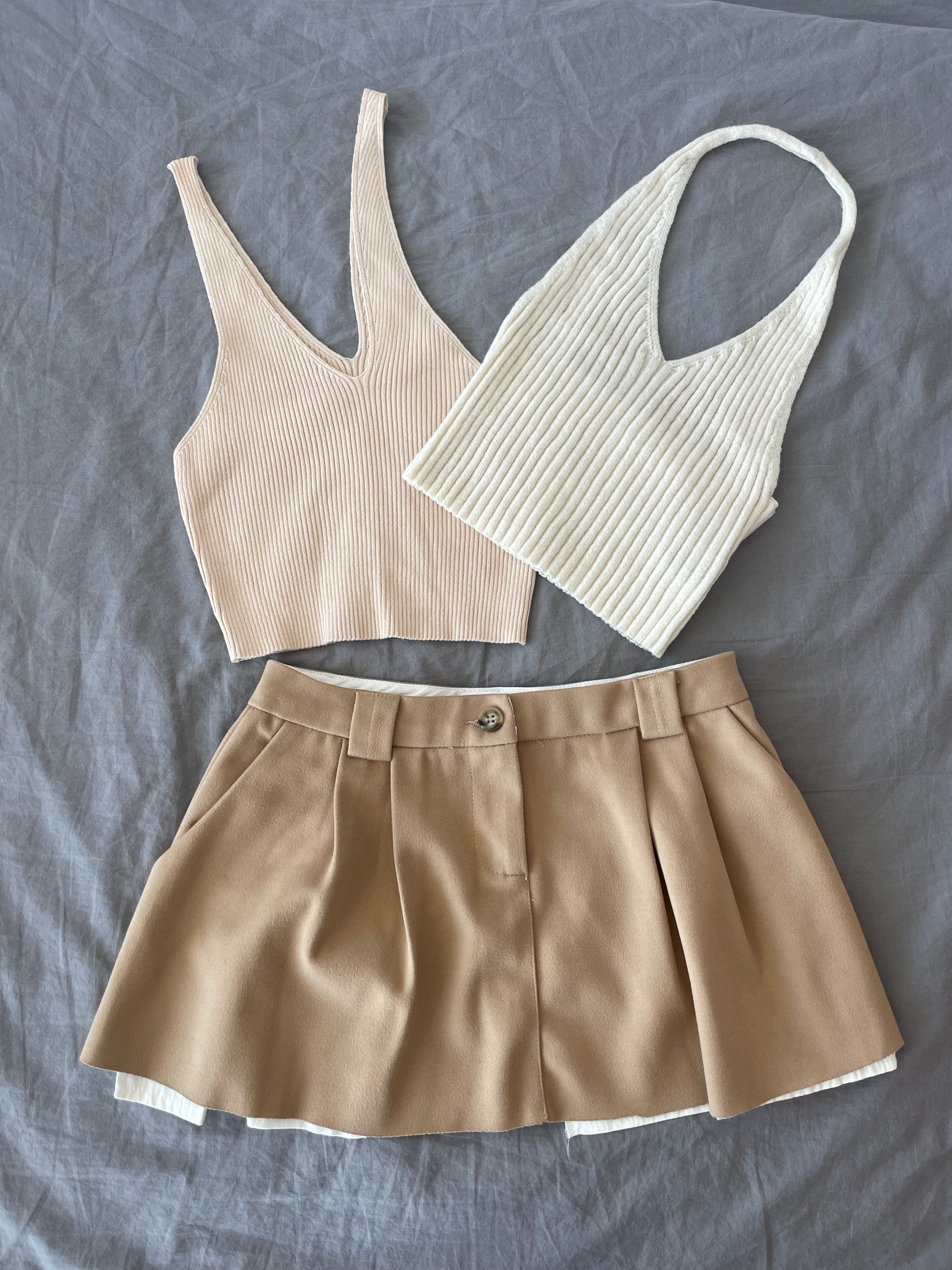 Ribbed Tank Tops & Pleated Skirt Set