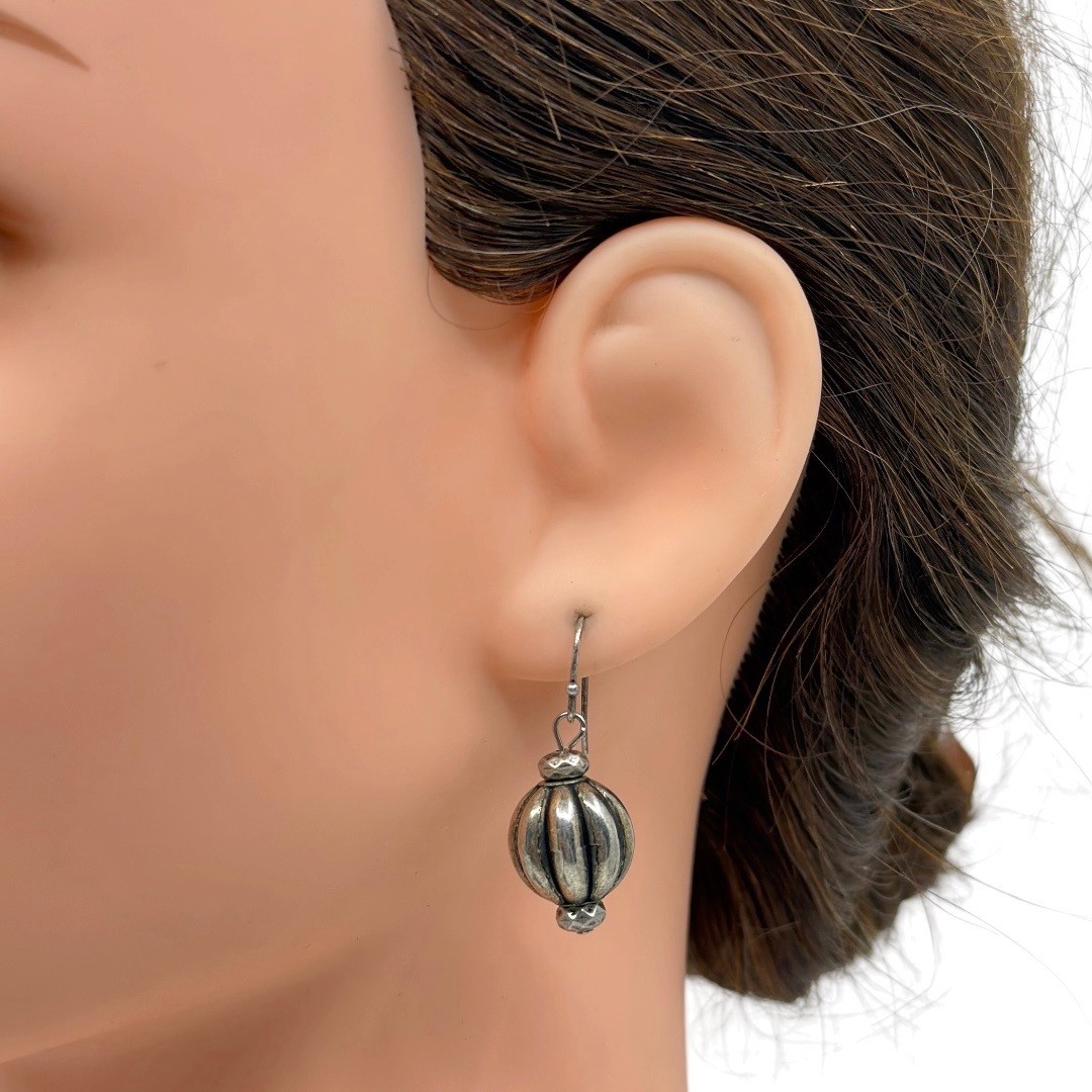 Hand Made sterling silver melon bead drop earrings - GM318 - photo 4