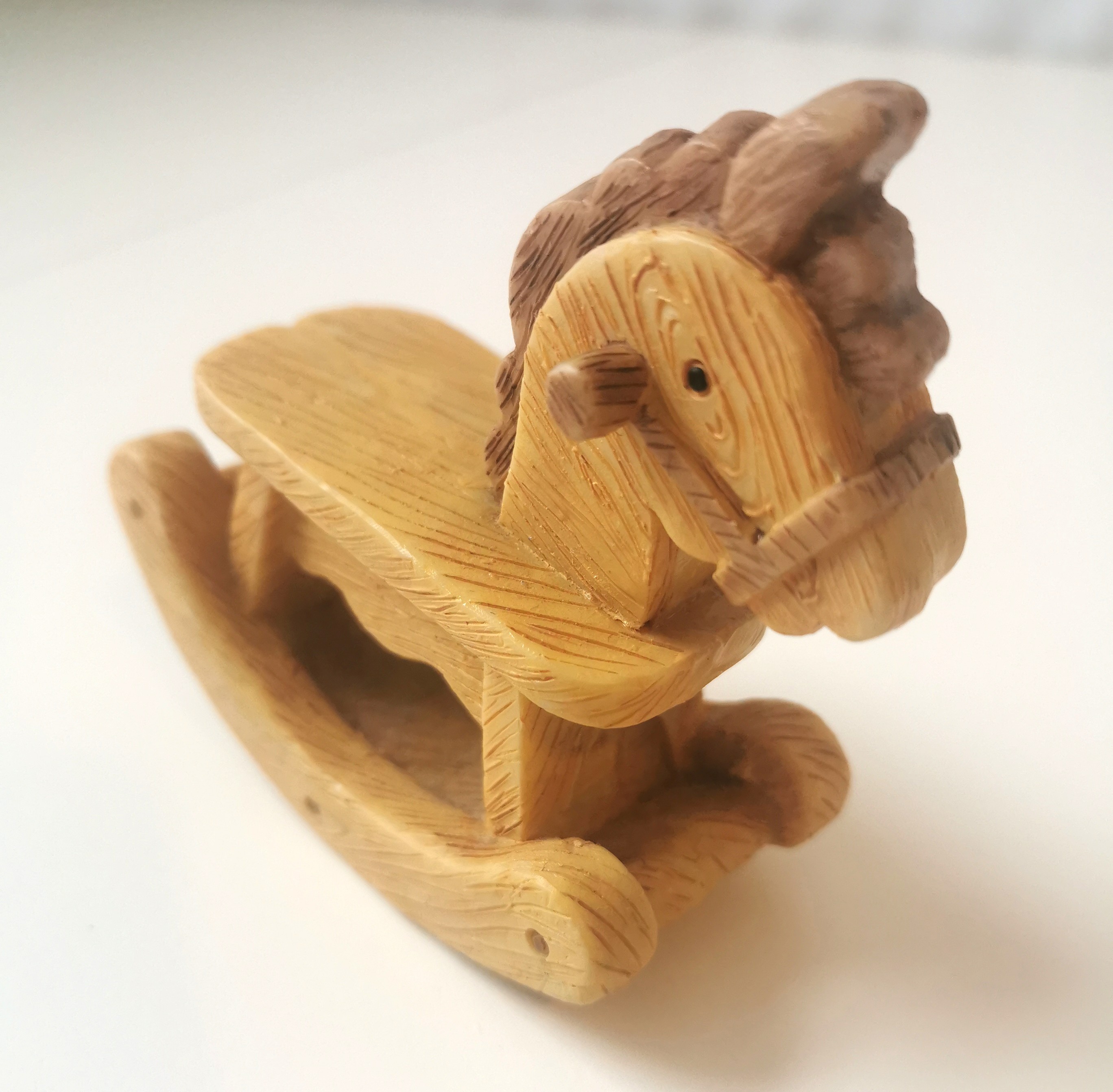 1980s Miniature Rocking Horse Figurine Faux Wood Grain
