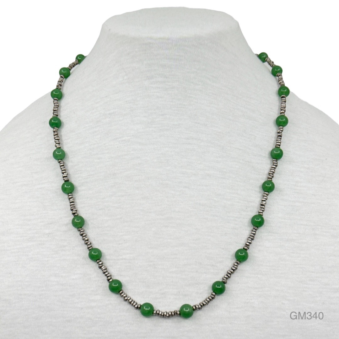 Hand Made Sterling silver 8mm chrysoprase necklace - GM340