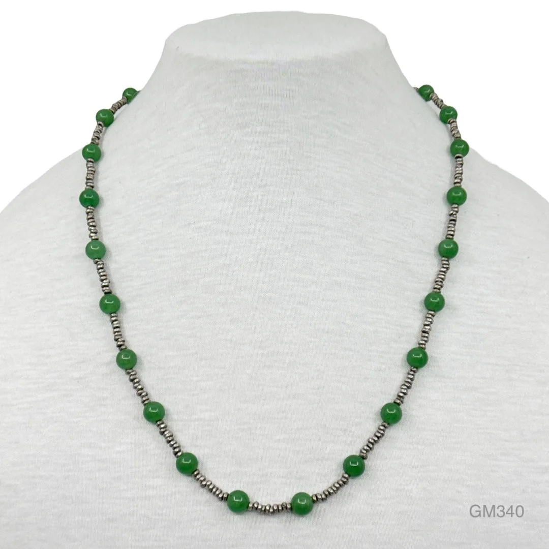 Hand Made Sterling silver 8mm chrysoprase necklace - GM340