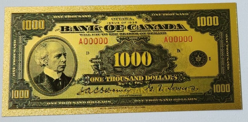Complete Set — 1935 Bank of Canada Gold Foil Banknote Replicas - photo 2