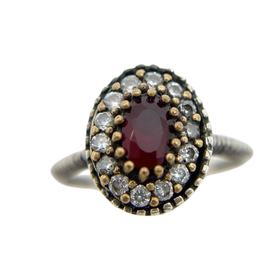 Turkish sterling silver glass ruby & cubic zirconia ring - GM314 - photo 2