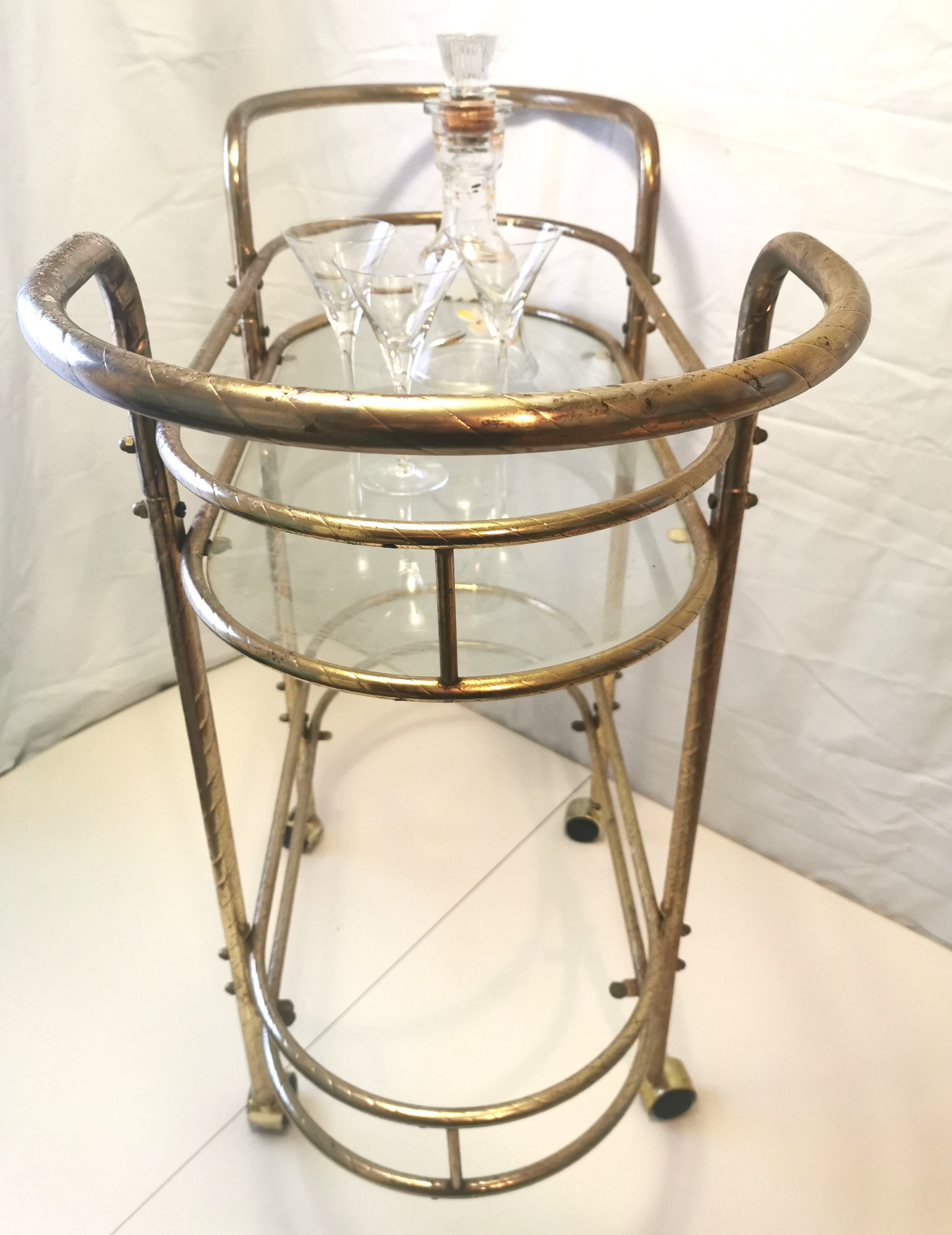 1970s Hollywood Regency Brass Oval Bar Cart  36" Length