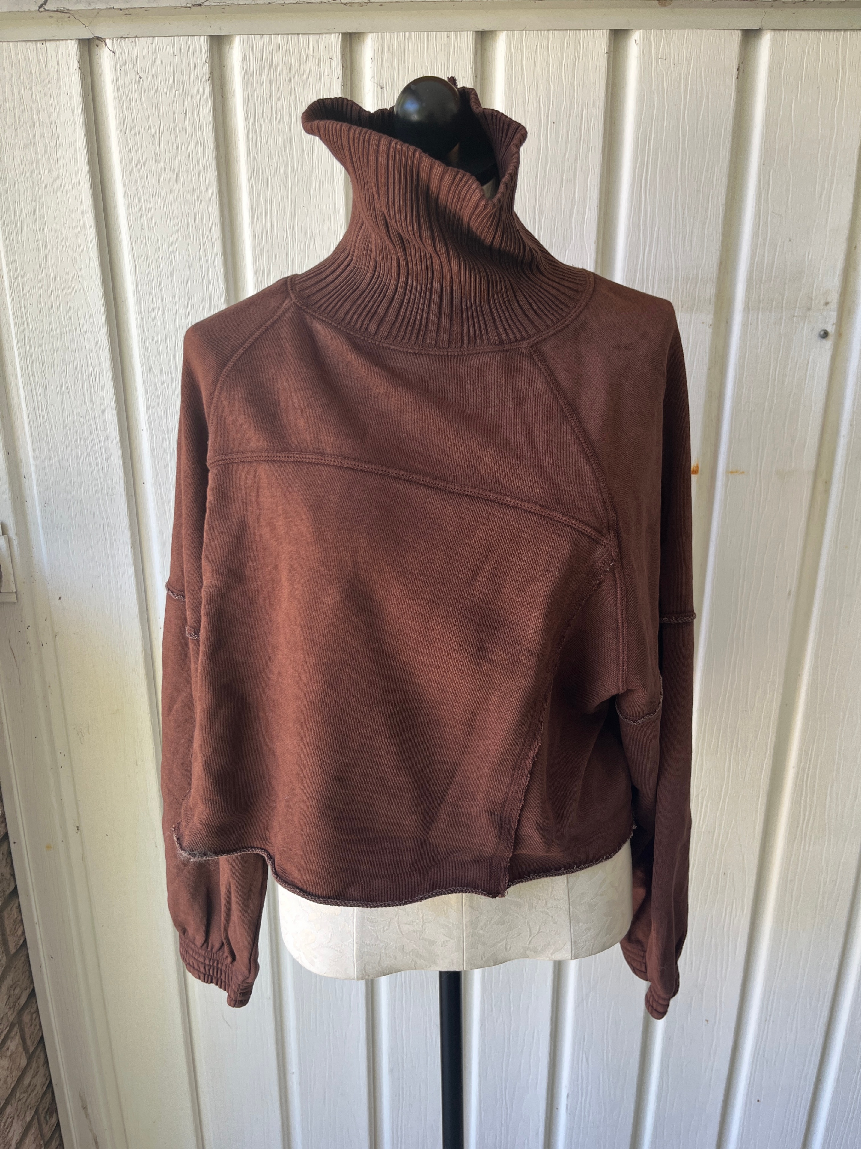Aerie Brown Mock Neck Cropped Sweatshirt