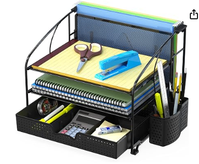 3 Tier Desk Organizer with Sliding Drawer