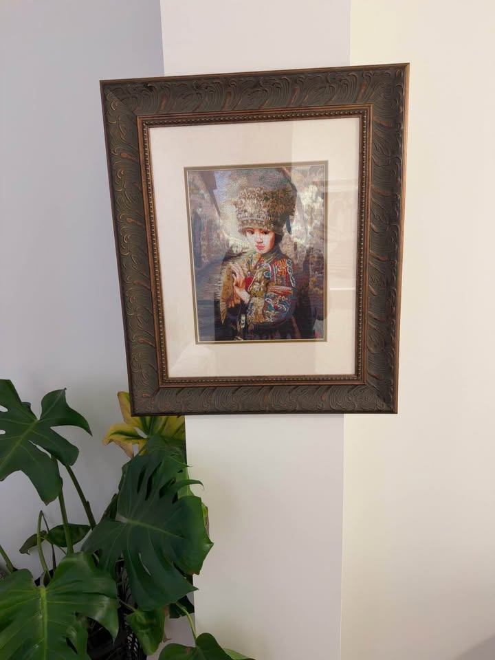 Framed Embroidered Art - Woman in Traditional Attire