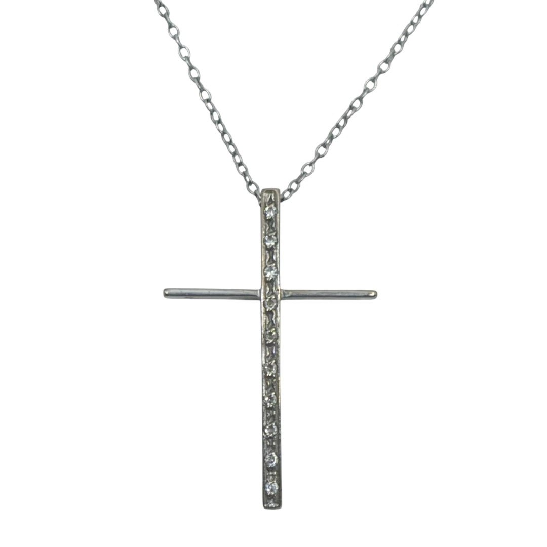 14k white gold cubic zirconia cross Pendant - GM1203