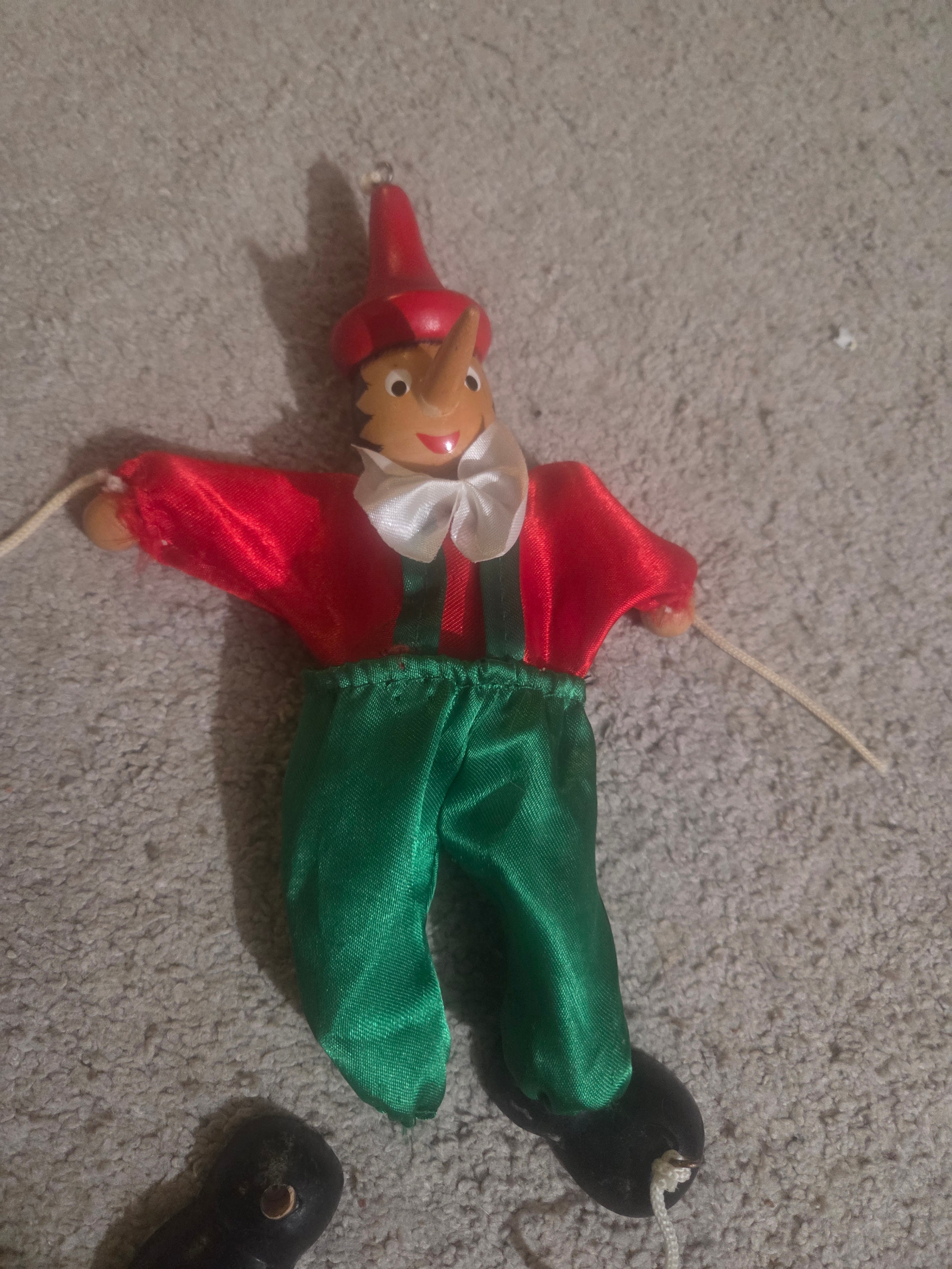 Vintage Pinocchio Wooden String Marionette Puppet, Hand Painted