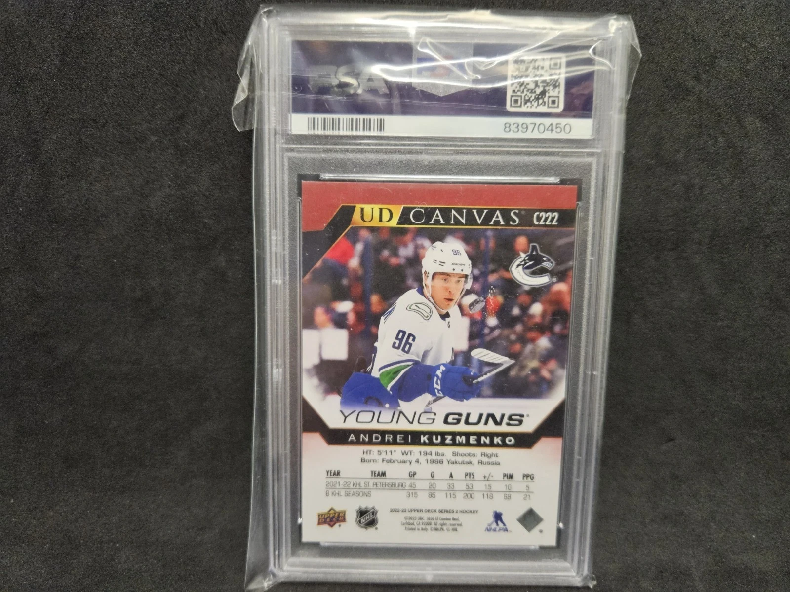 Andrei Kuzmenko Upper Deck Canvas Young Guns Rookie PSA 10 - photo 2