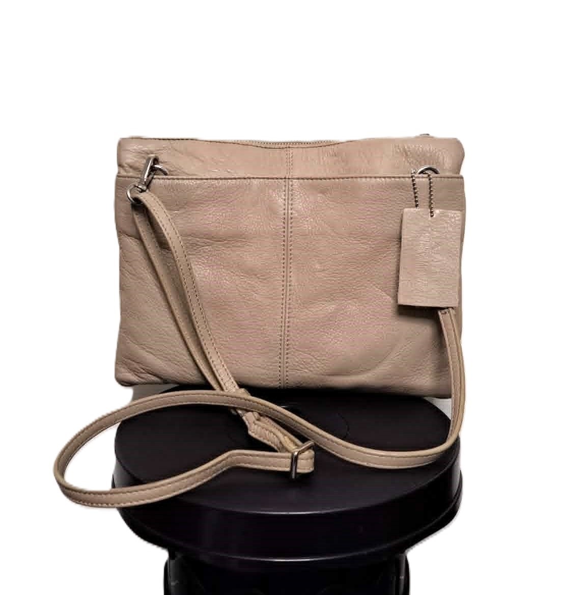 Authentic Danier 2Tone Genuine Leather Crossbody Bag Cream Taupe - photo 2
