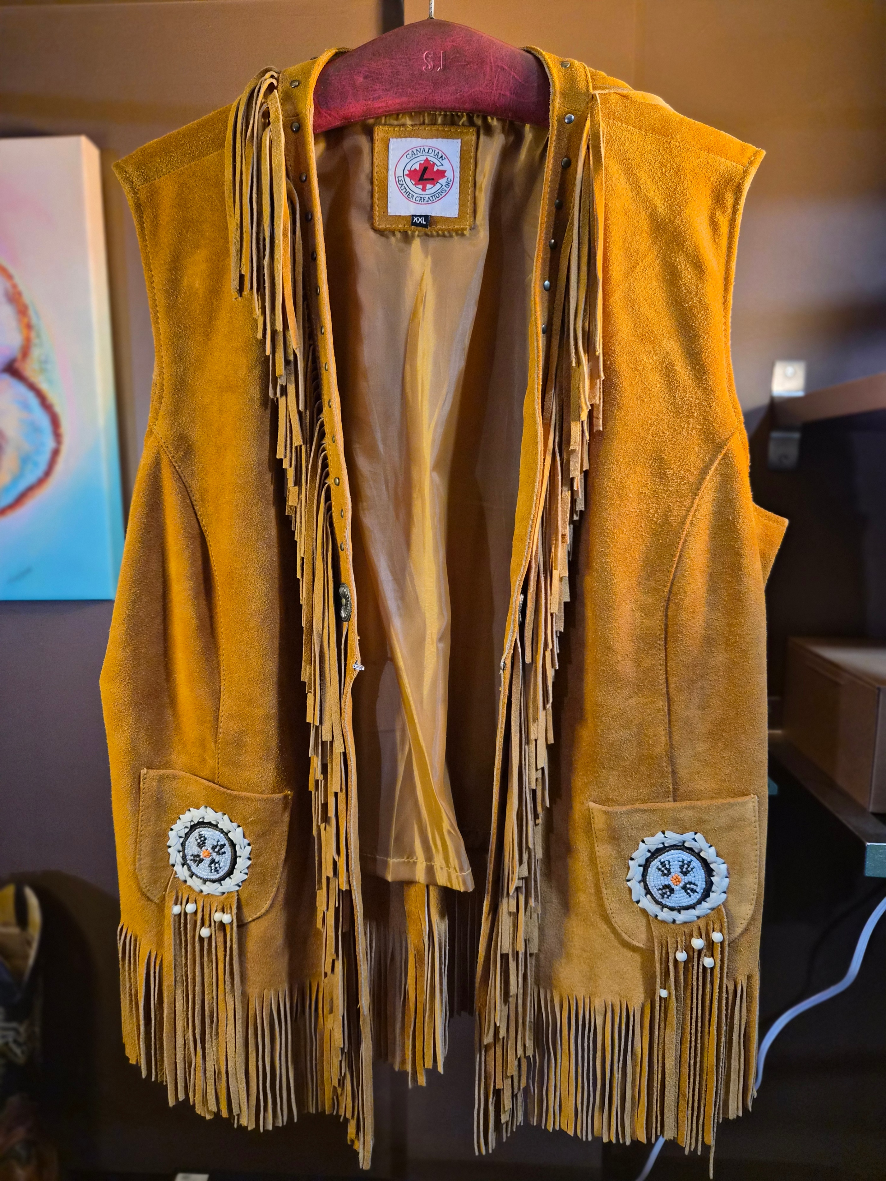 Canadian Leather Creations Suede Vest with Fringe and Beading