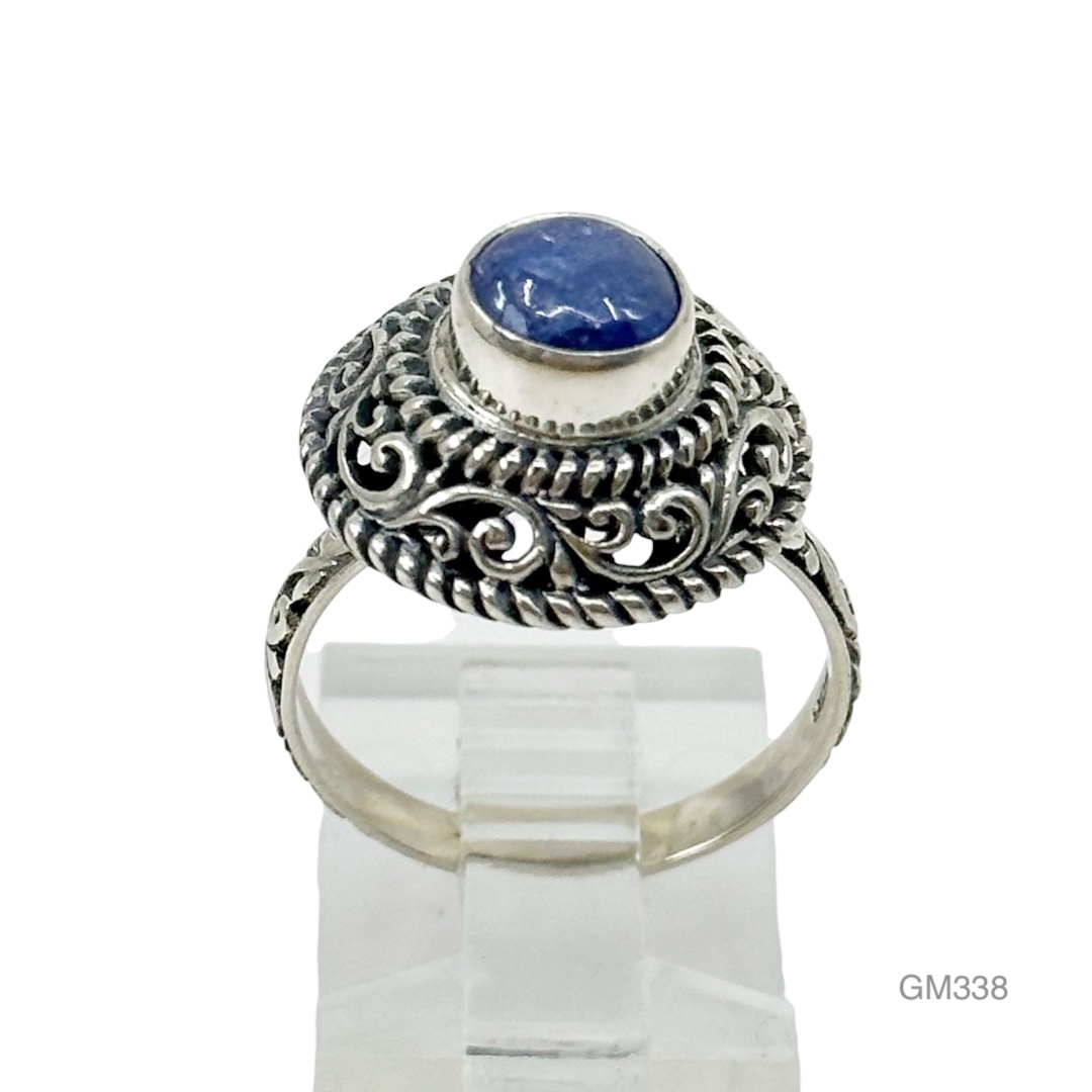 Sterling silver carved iolite ring - GM338