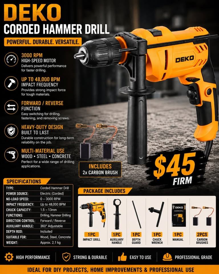 Corded Hammer Drill 3000 RPM High-Speed Electric Drill