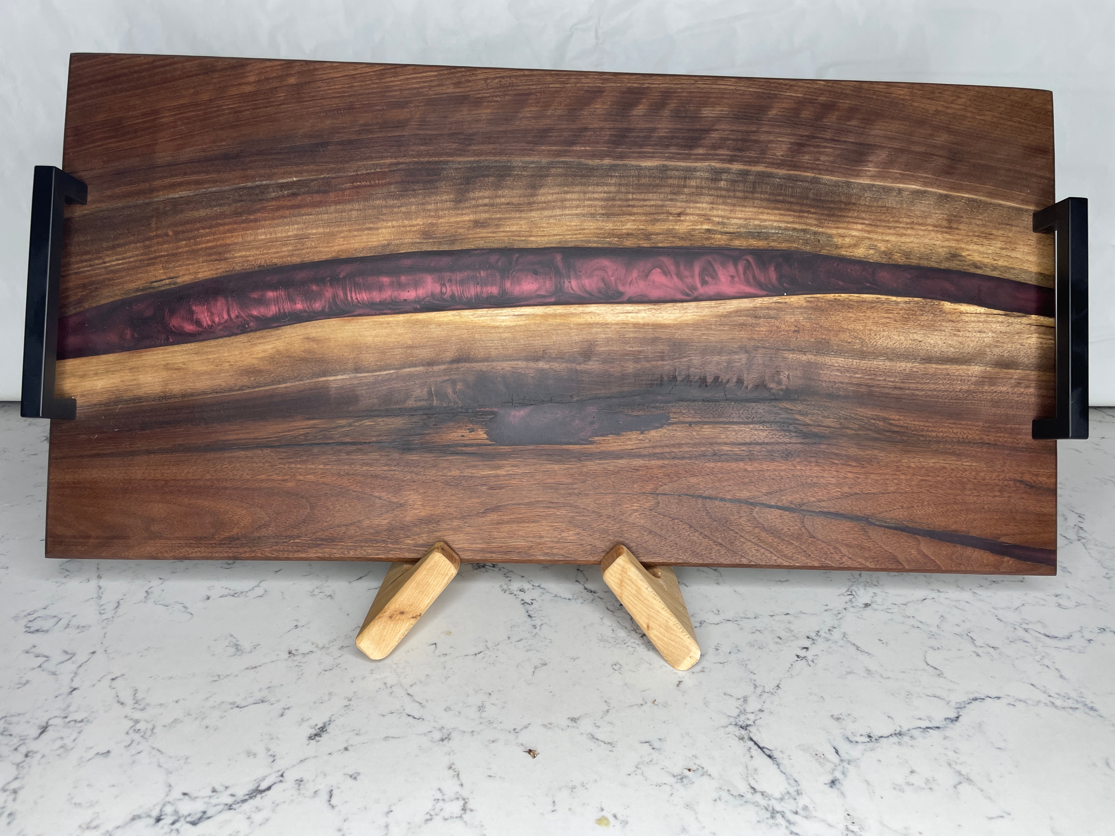 Live Edge Black Walnut Charcuterie Board w/ Dark Red Wine Epoxy - photo 2