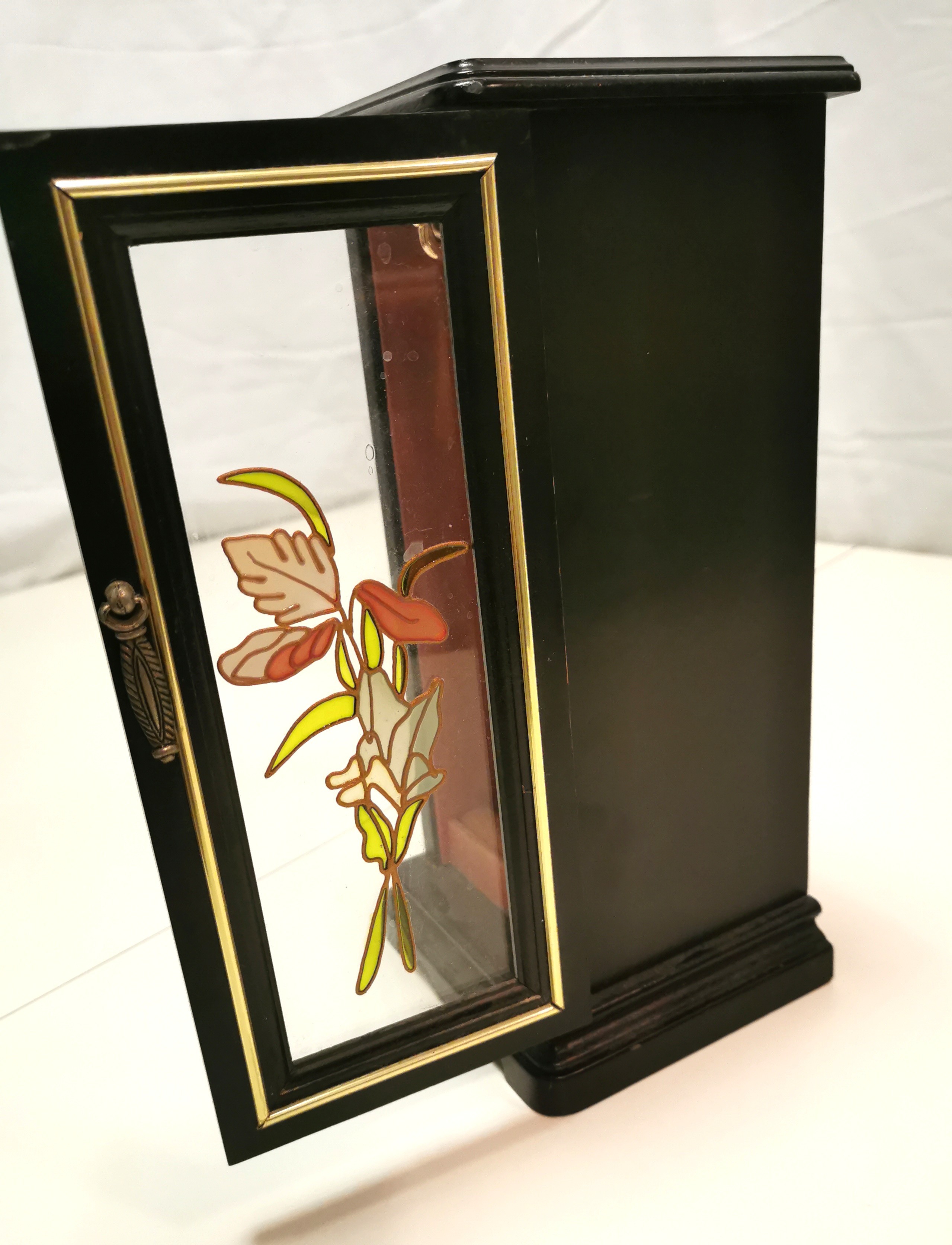 1970s Mele Black Jewelry Box Armoire Glass Door Tall Dresser - photo 3