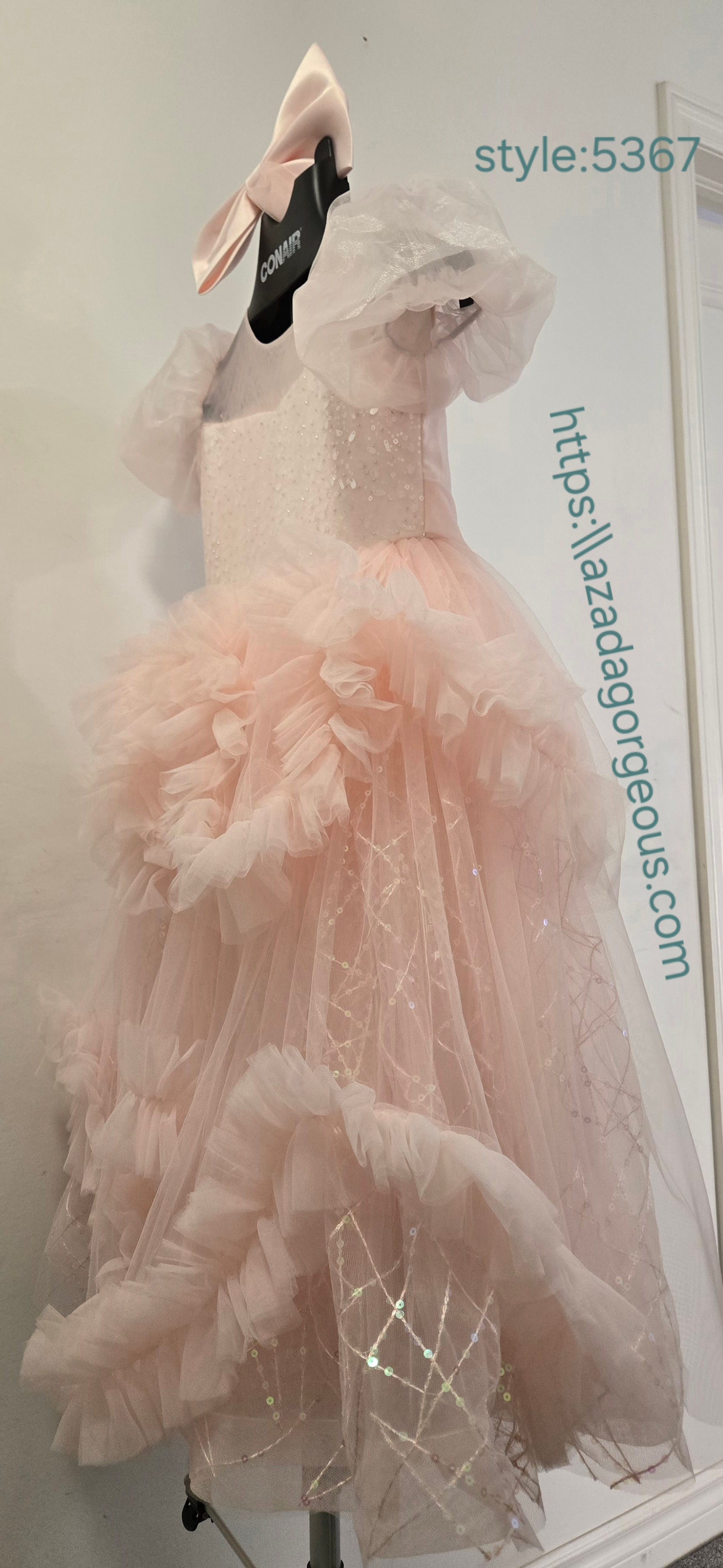 Pink Sequin Tulle Dress with Bow :5367 - photo 3
