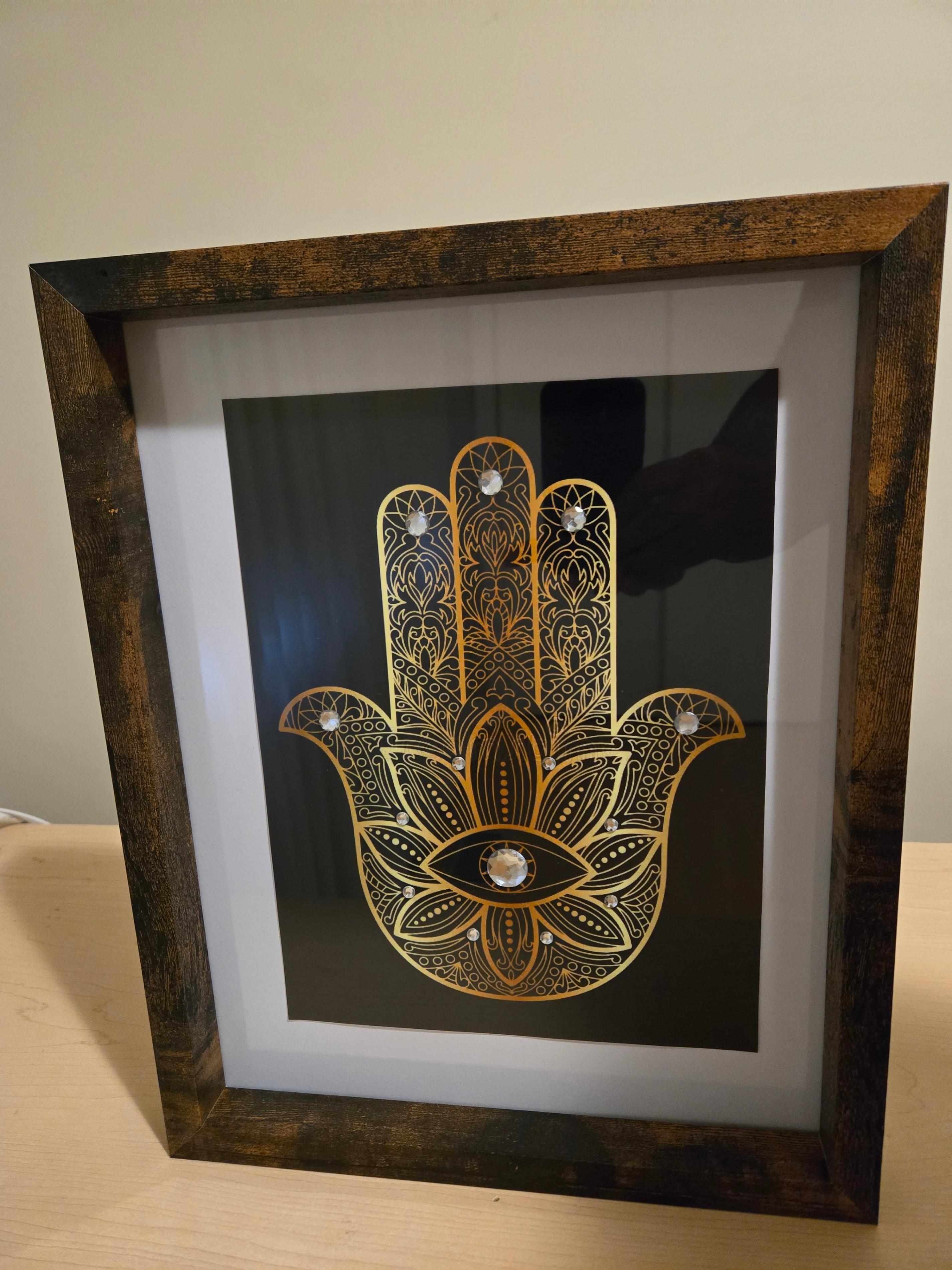 Framed Hamsa (Hand of Fatima) Wall / Tabletop Art – 15x12 Inches