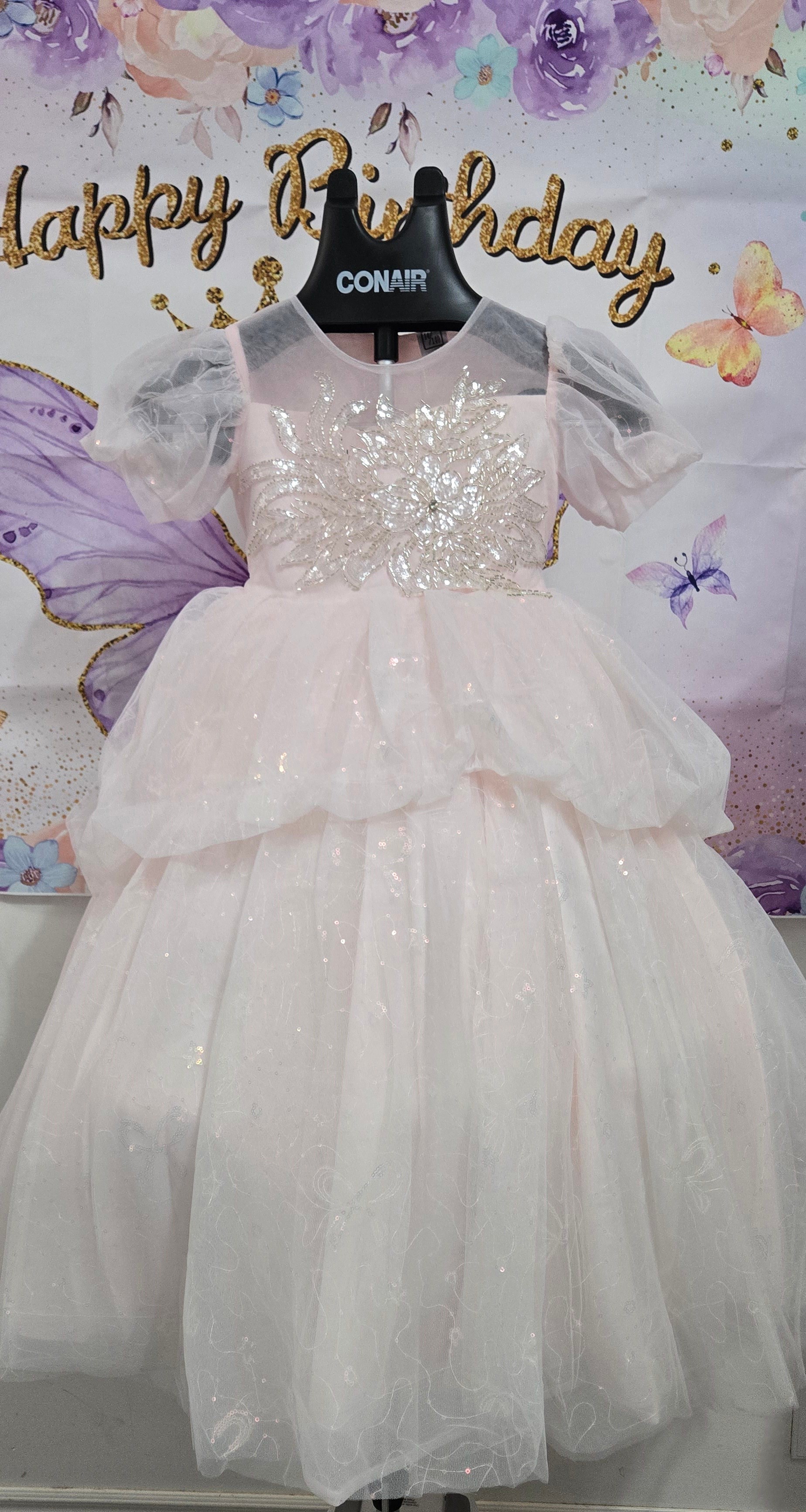 Girls Pink Sparkly Tulle Dress :23138