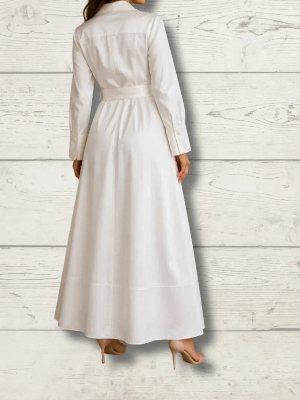 Zara NWT Satin Shirt Dress Ivory Maxi Belted XS Retail $89.90 - photo 2