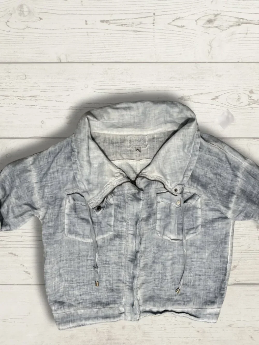 Gabby Isabella Light Blue Ramie Zip Front Shirt  xl - photo 2