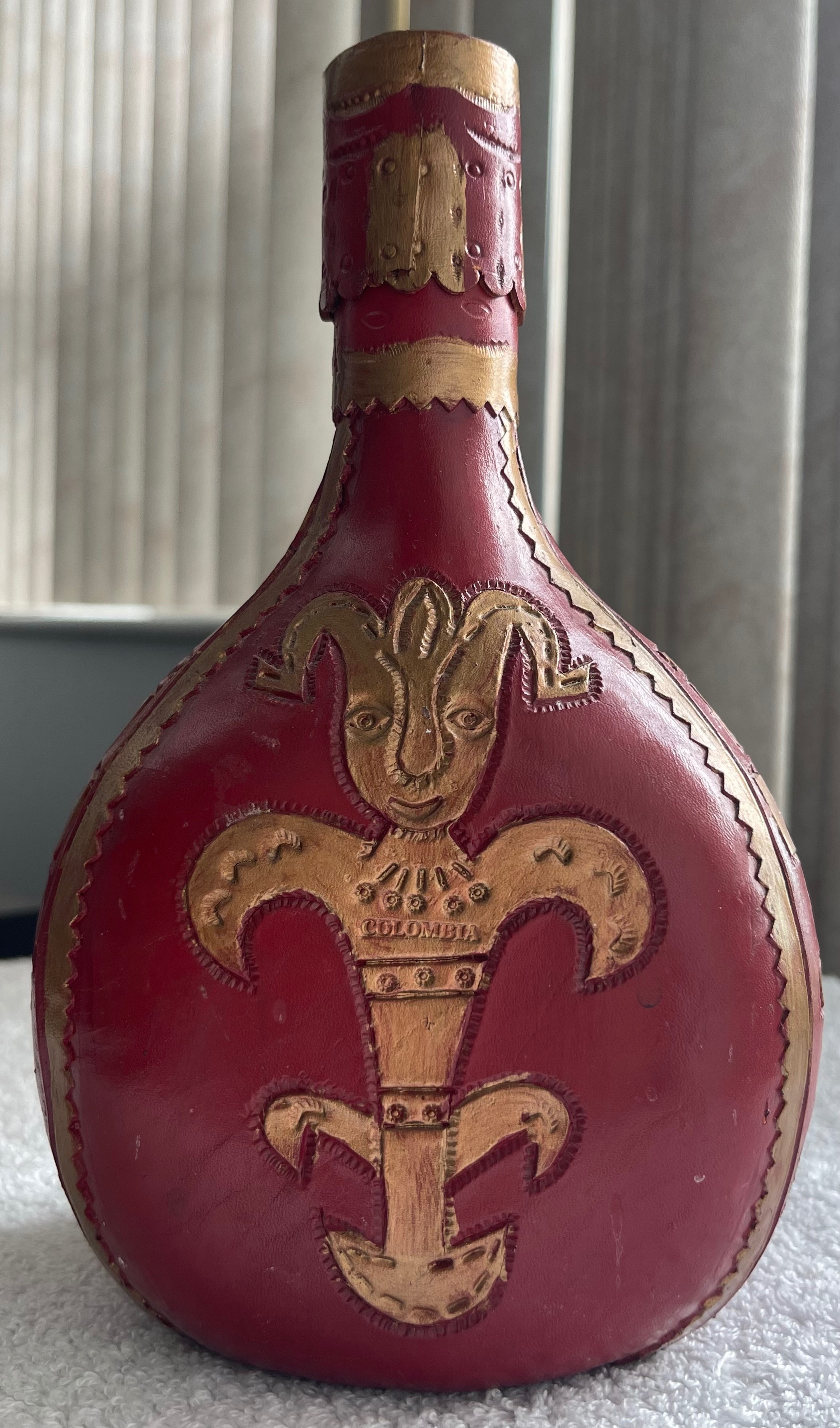Vintage Colombian Hand-Tooled Leather Wrapped Decanter