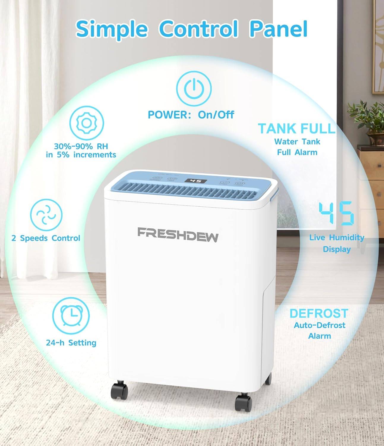 FRESHDEW Dehumidifier, 30 Pints 2000 Sq. Ft