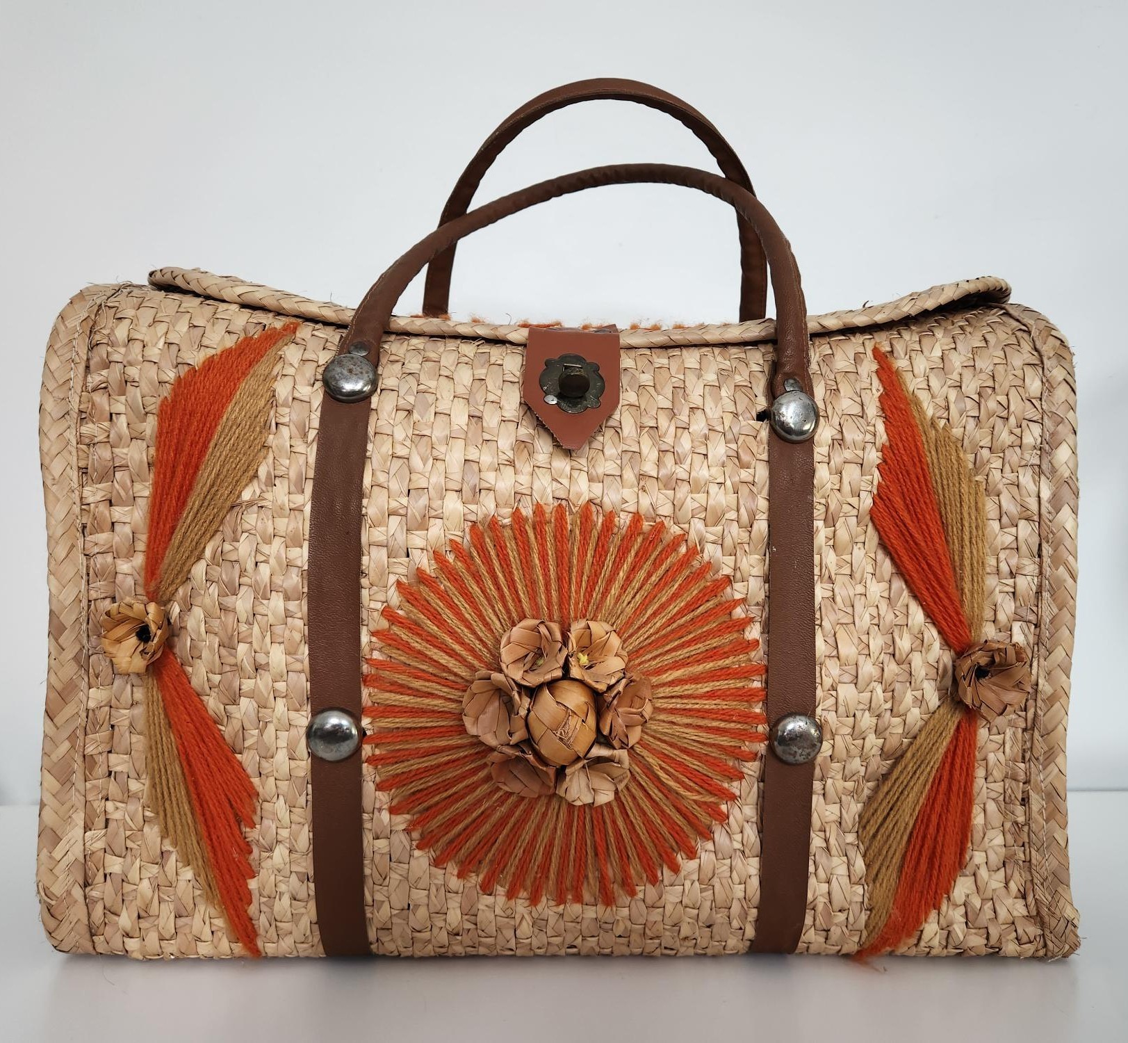 Vintage Hand Woven Straw Beach Tote / Market Bag / MCM Purse