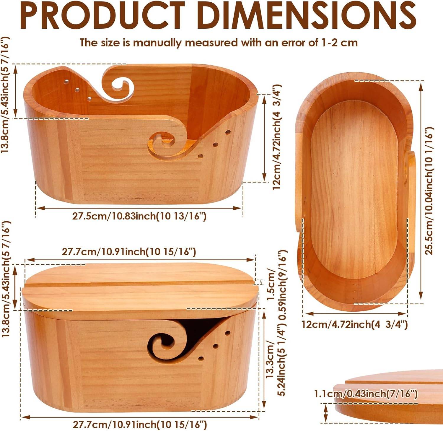 Oval Yarn Bowl Crochet Holder Wooden Yarn Bowl with Lid - photo 2
