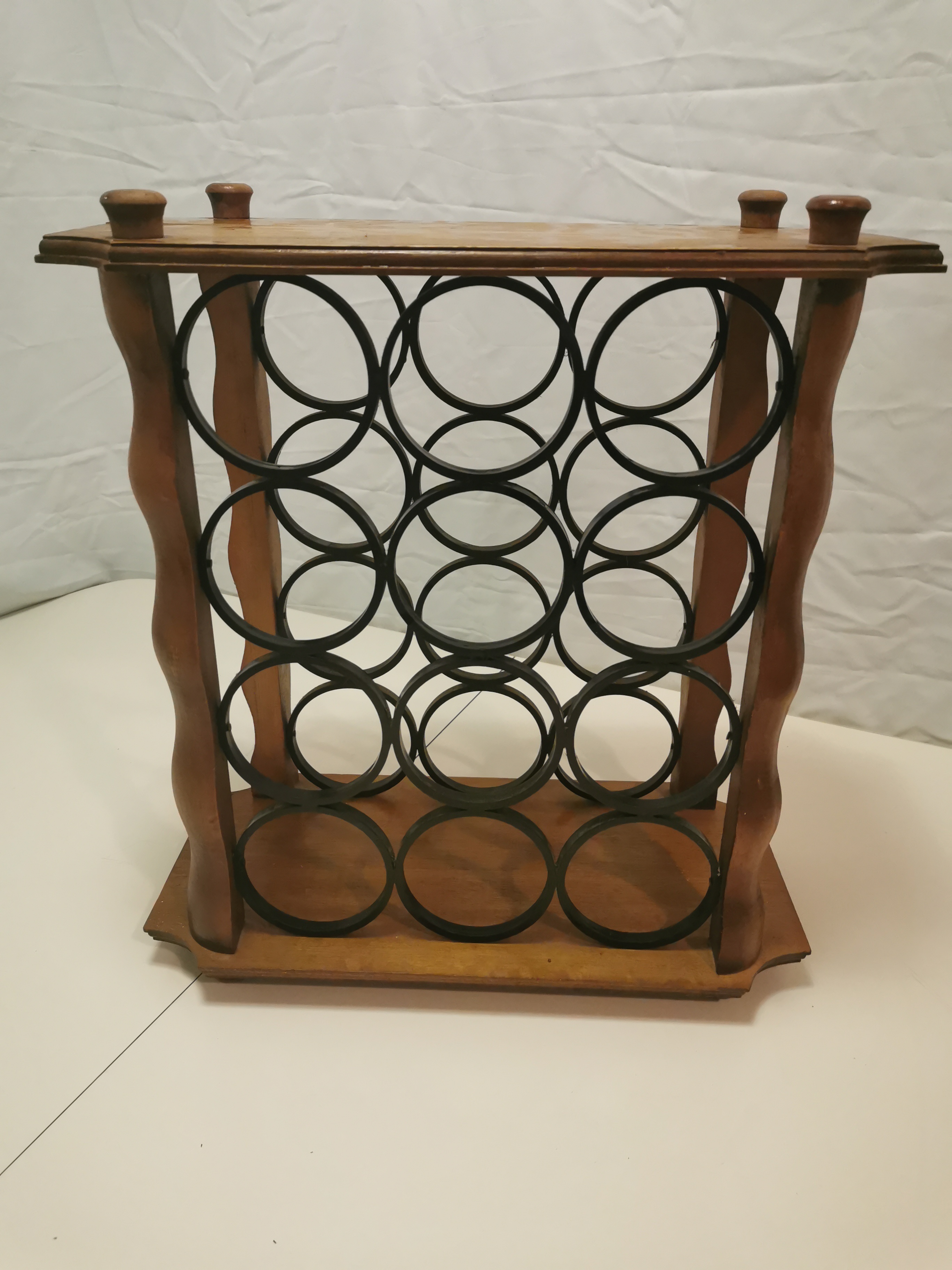 1970s 12-Bottle Countertop Wooden Wine Rack Free Standing - photo 4