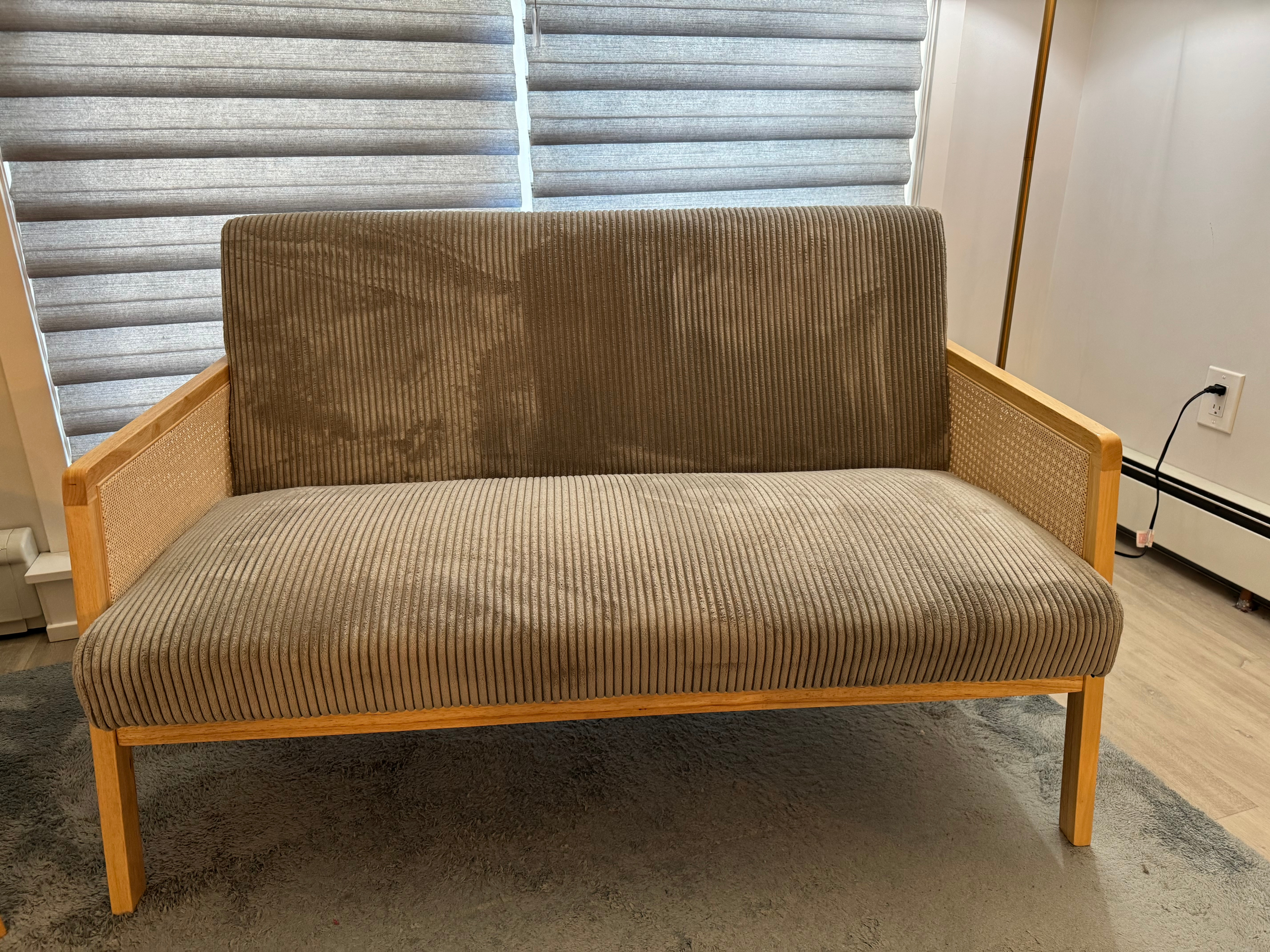 Structube BECKETT Silver Loveseat w/ corduroy and rattan accents - photo 2