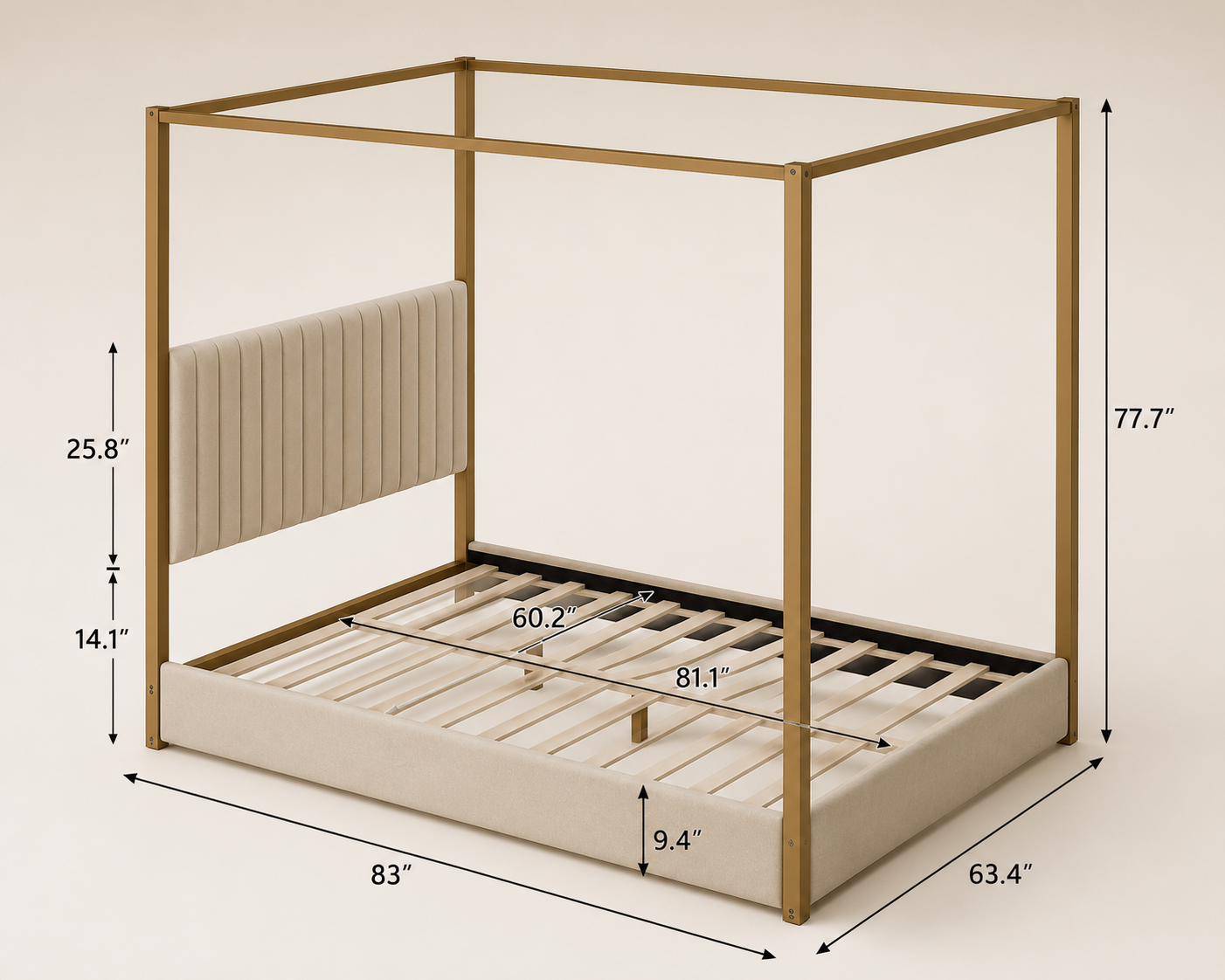 Queen Size Four Poster Bed Frame – Modern Canopy Platform Bed - photo 5