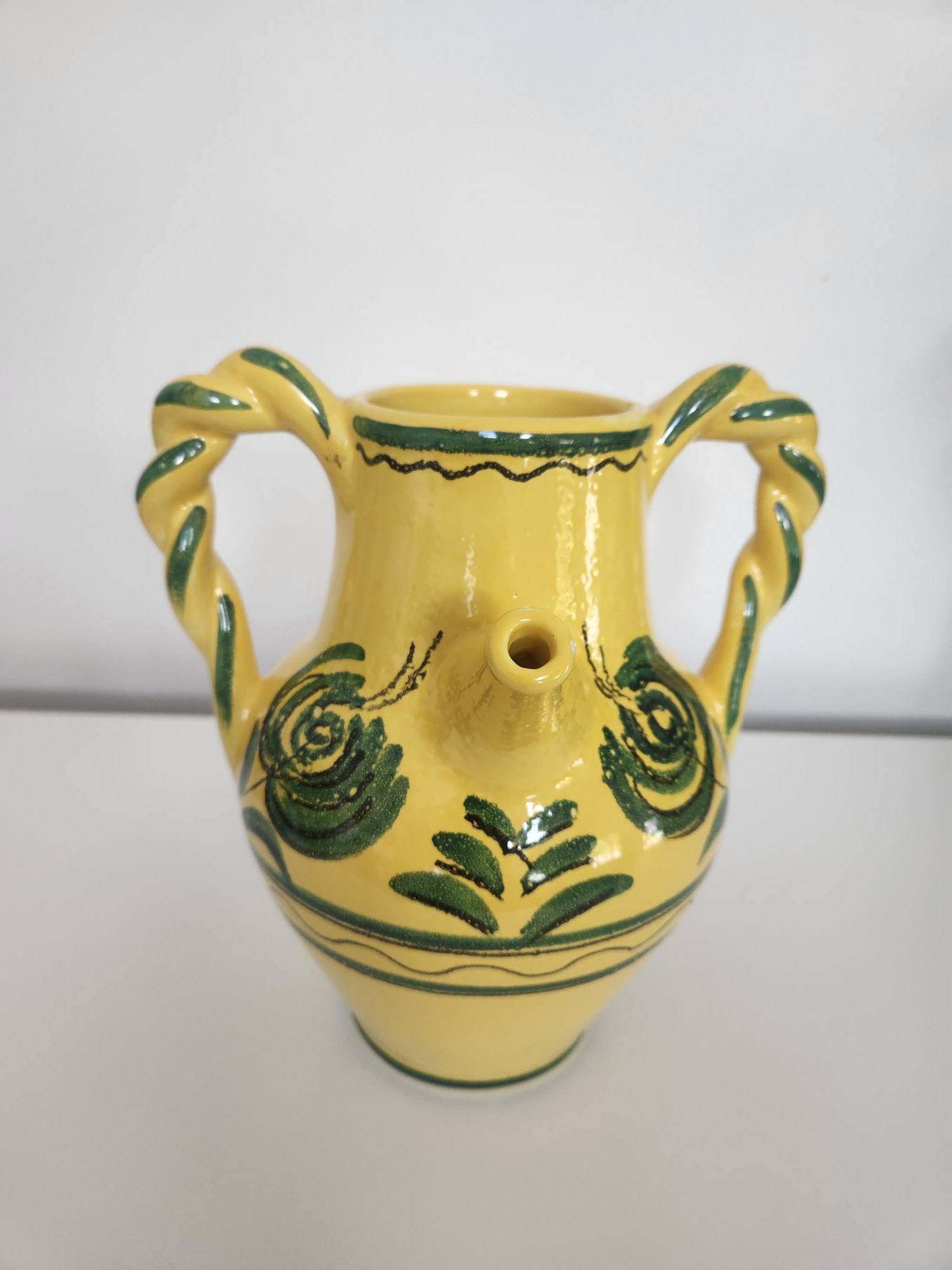 Vintage Italian Artisan Yellow & Green Vase / Spouted Jug