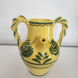 Vintage Italian Artisan Yellow & Green Vase / Spouted Jug
