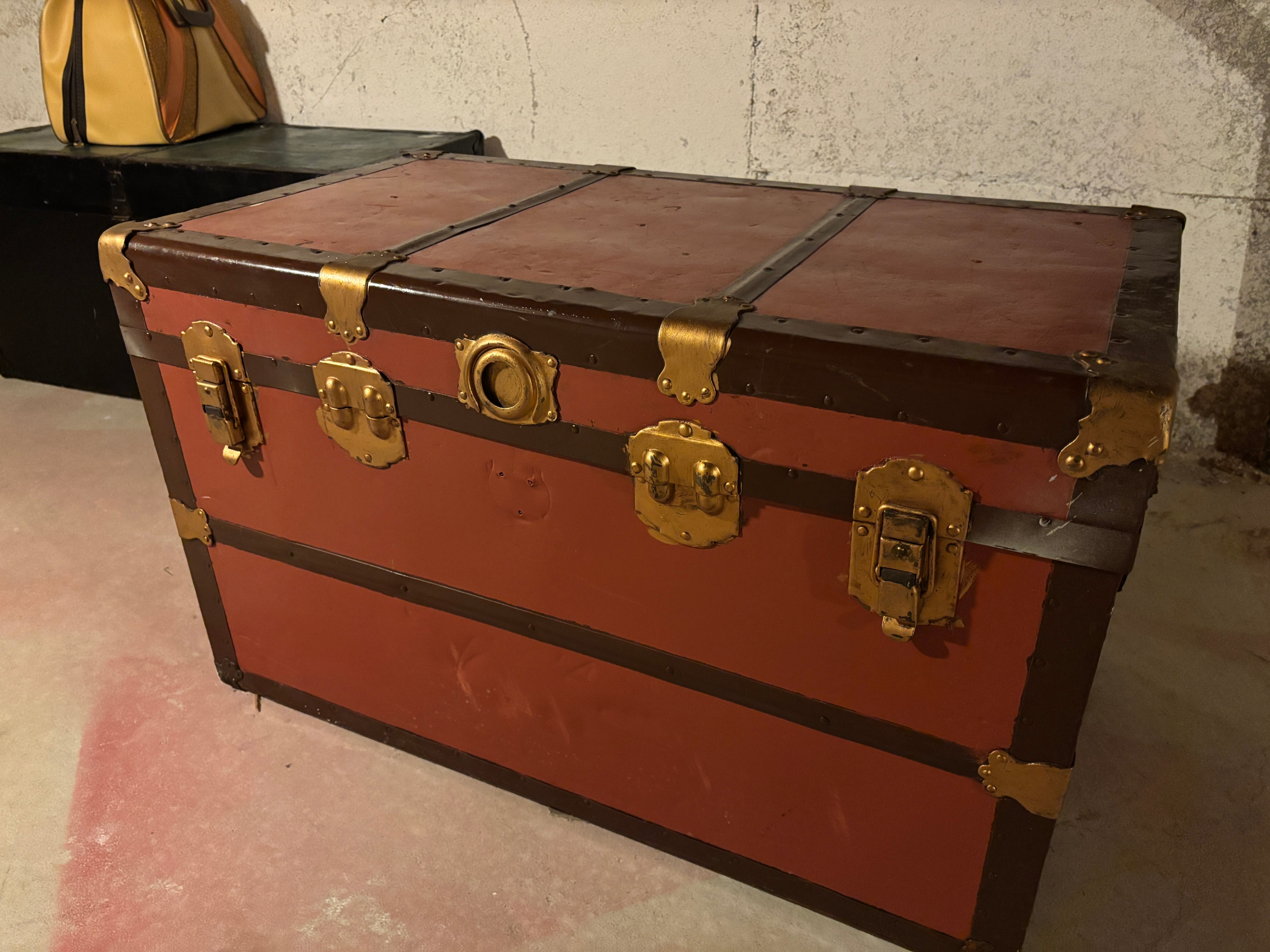 Vintage antique large trunk rust colour