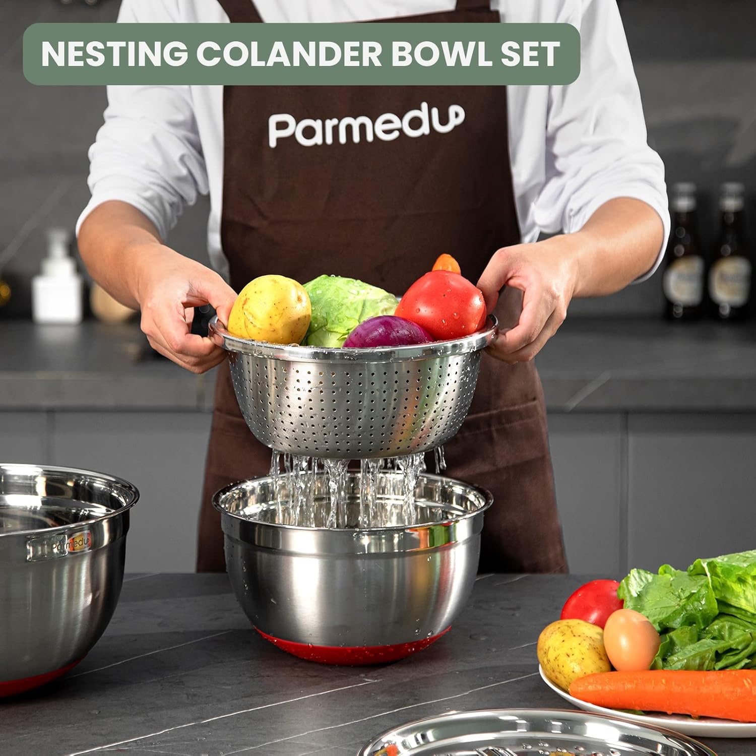 Stainless steel mixing bowl + grater + colander set - photo 5