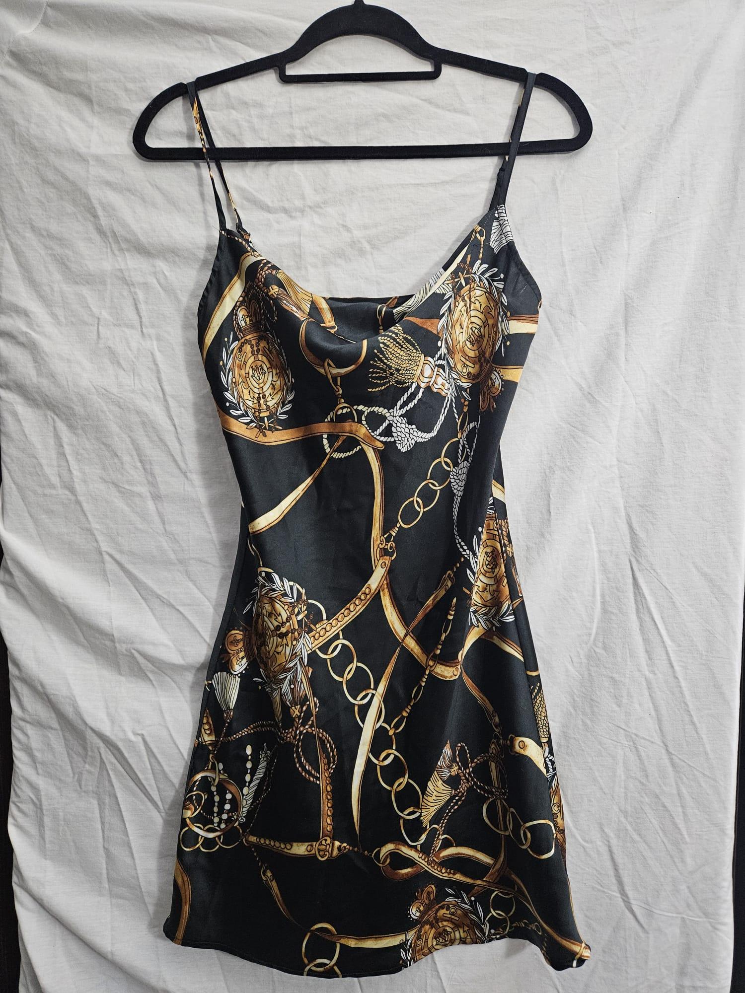 Guess Black and Gold Asymmetrical Embellished Mini Dress