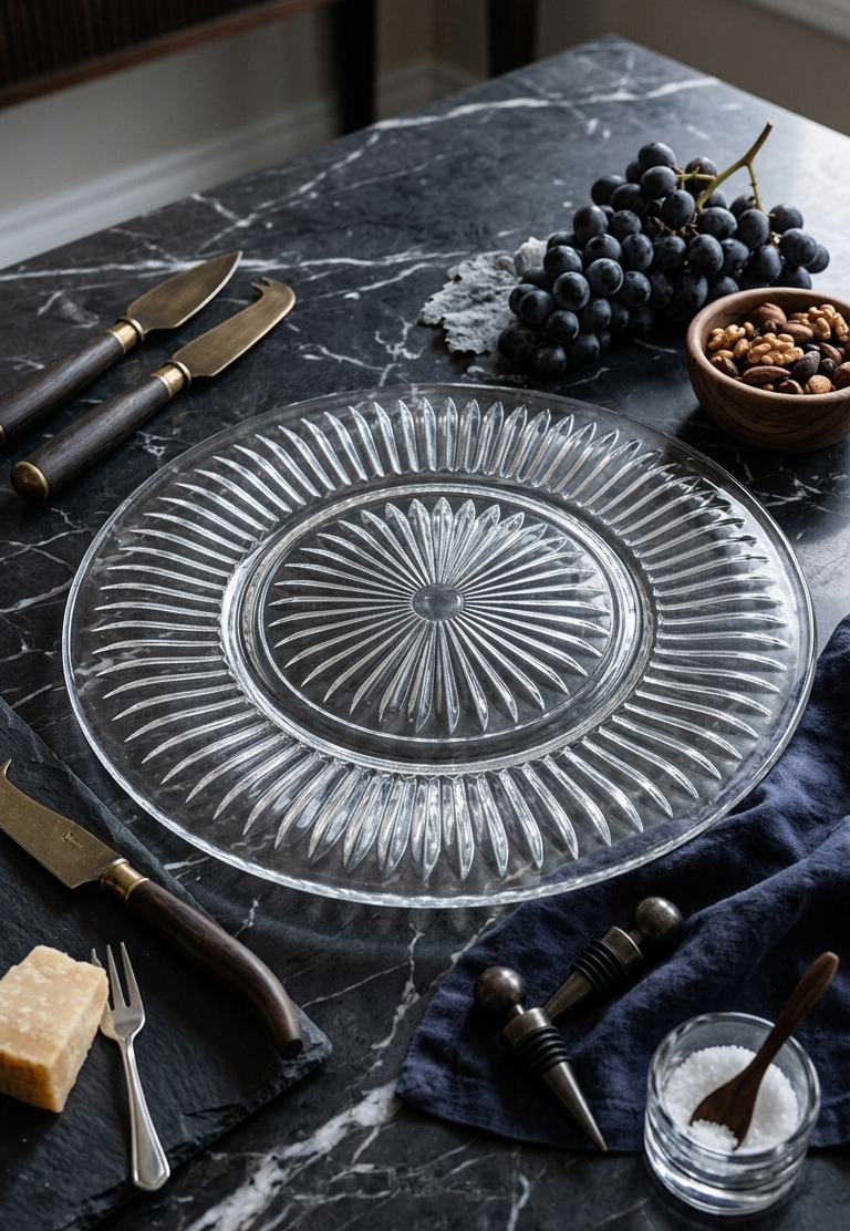 Vintage Glass Clear Petal Pattern Round Serving Platter