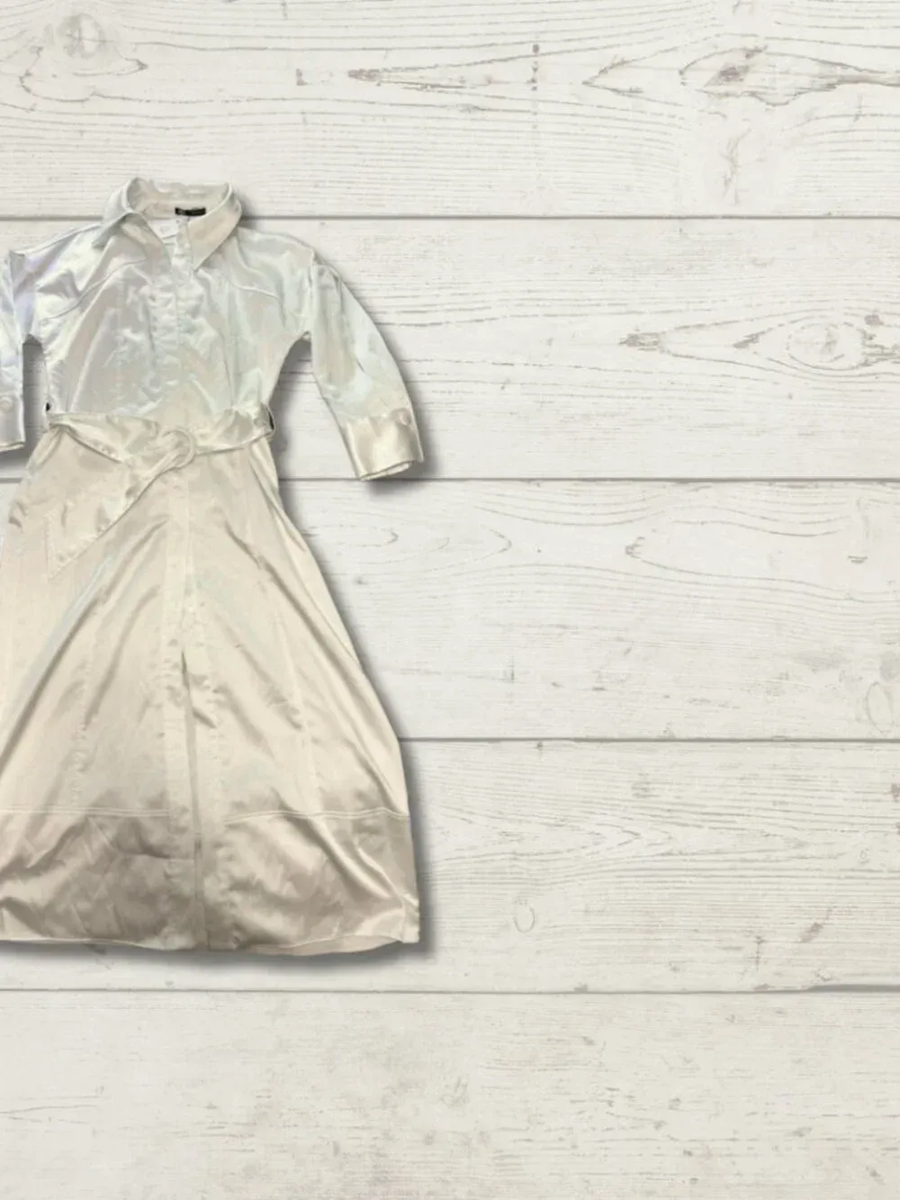 Zara NWT Satin Shirt Dress Ivory Maxi Belted XS Retail $89.90 - photo 3