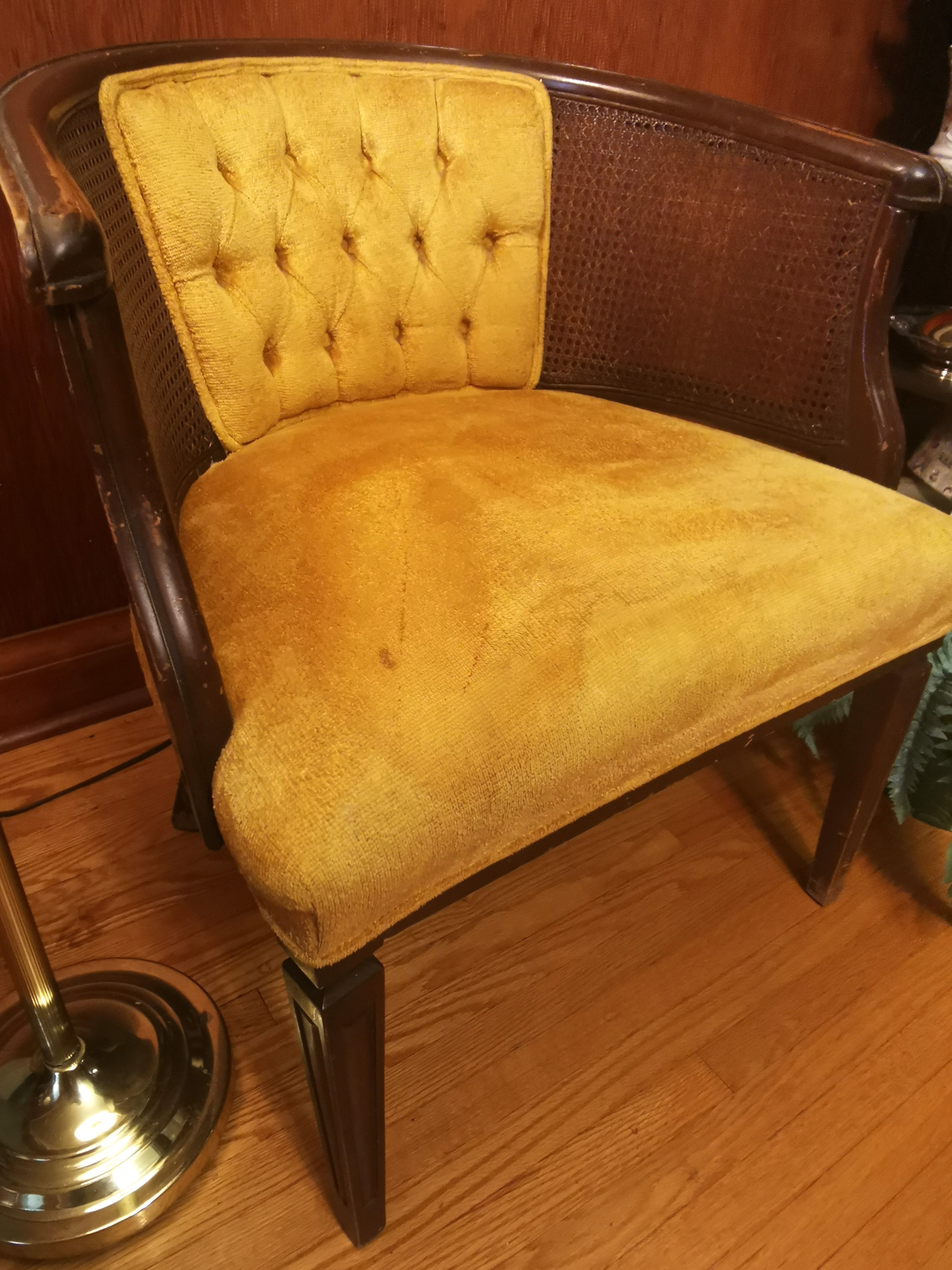 Circa 1972–1976 Cane Barrel Chair – Tufted Gold Accent Chair - photo 3