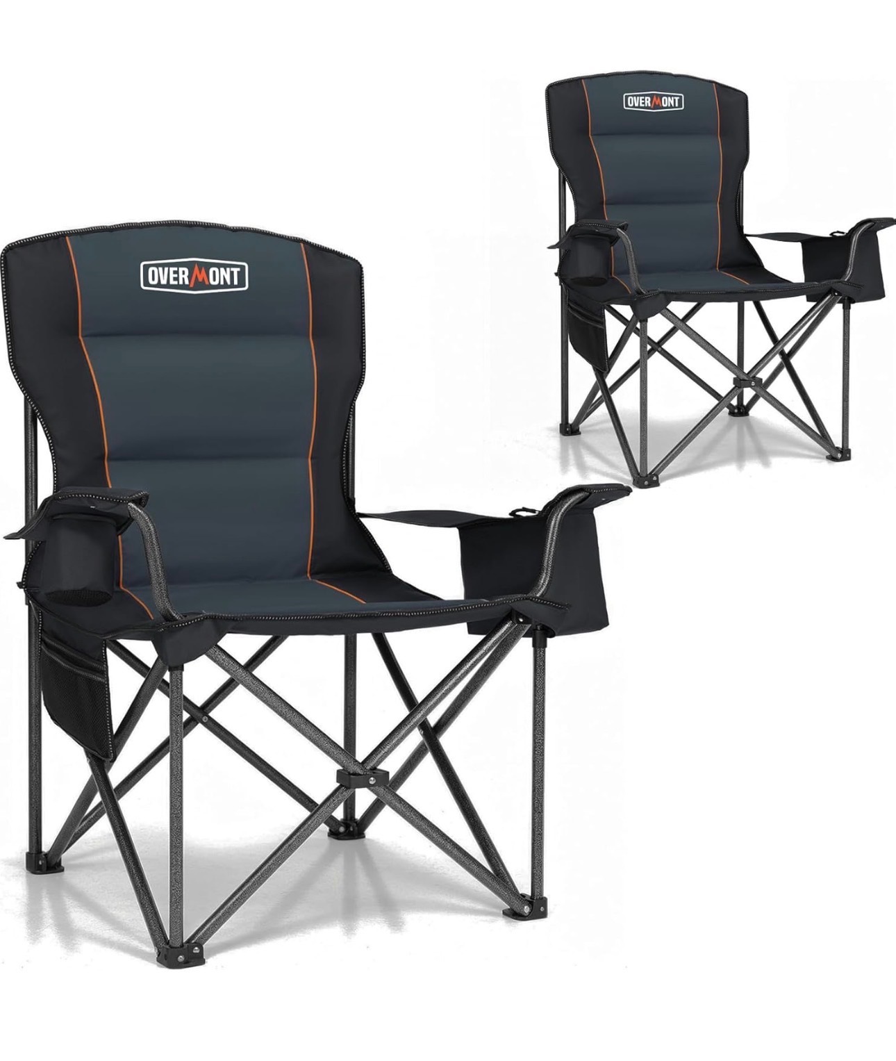Set of 2 Oversized Folding Camping Chair Cooler Pocket 450lbs