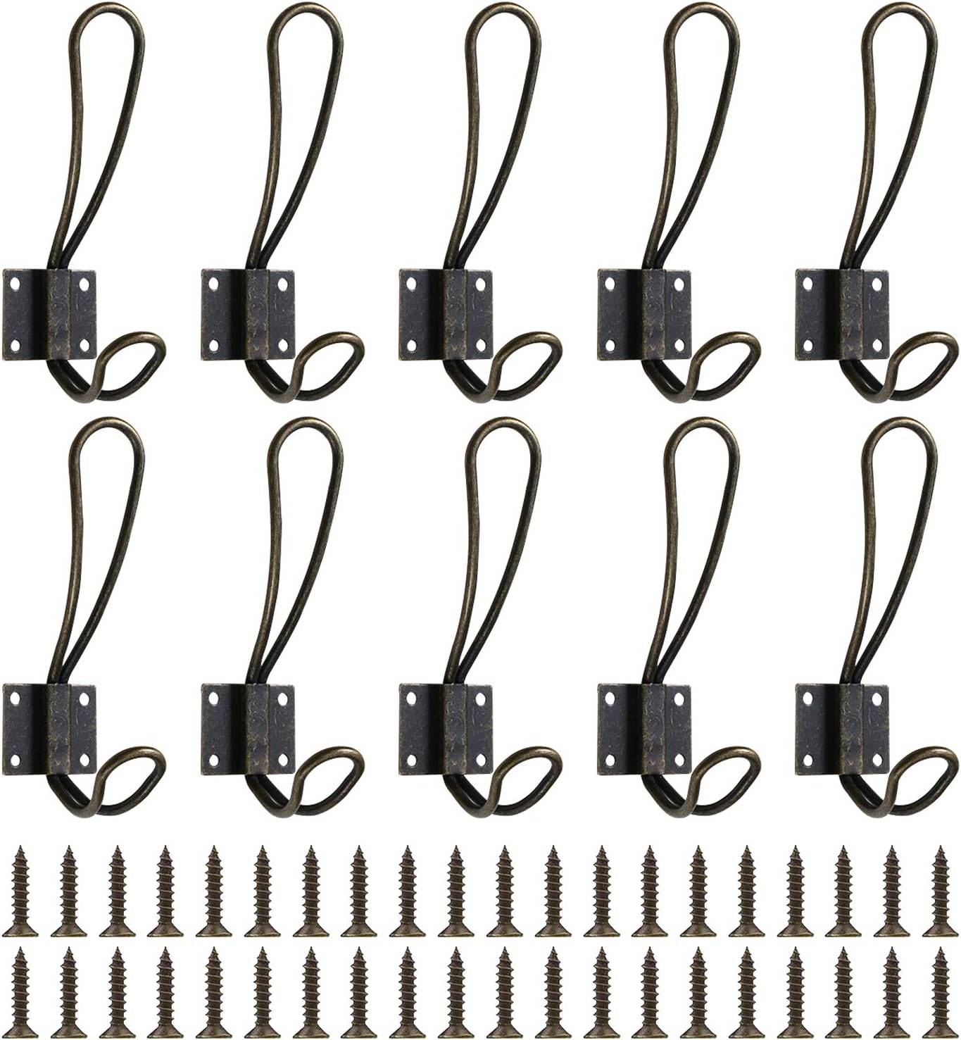 New 10 pack Rustic Vintage Double Coat Hooks Bronze